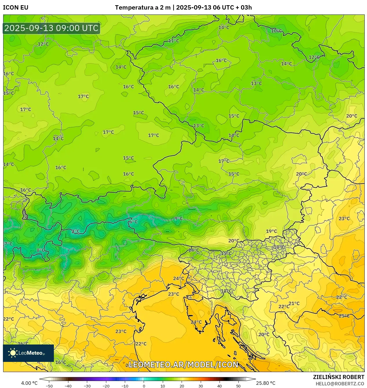 ICON model - Austria, Temperatura a 2 m