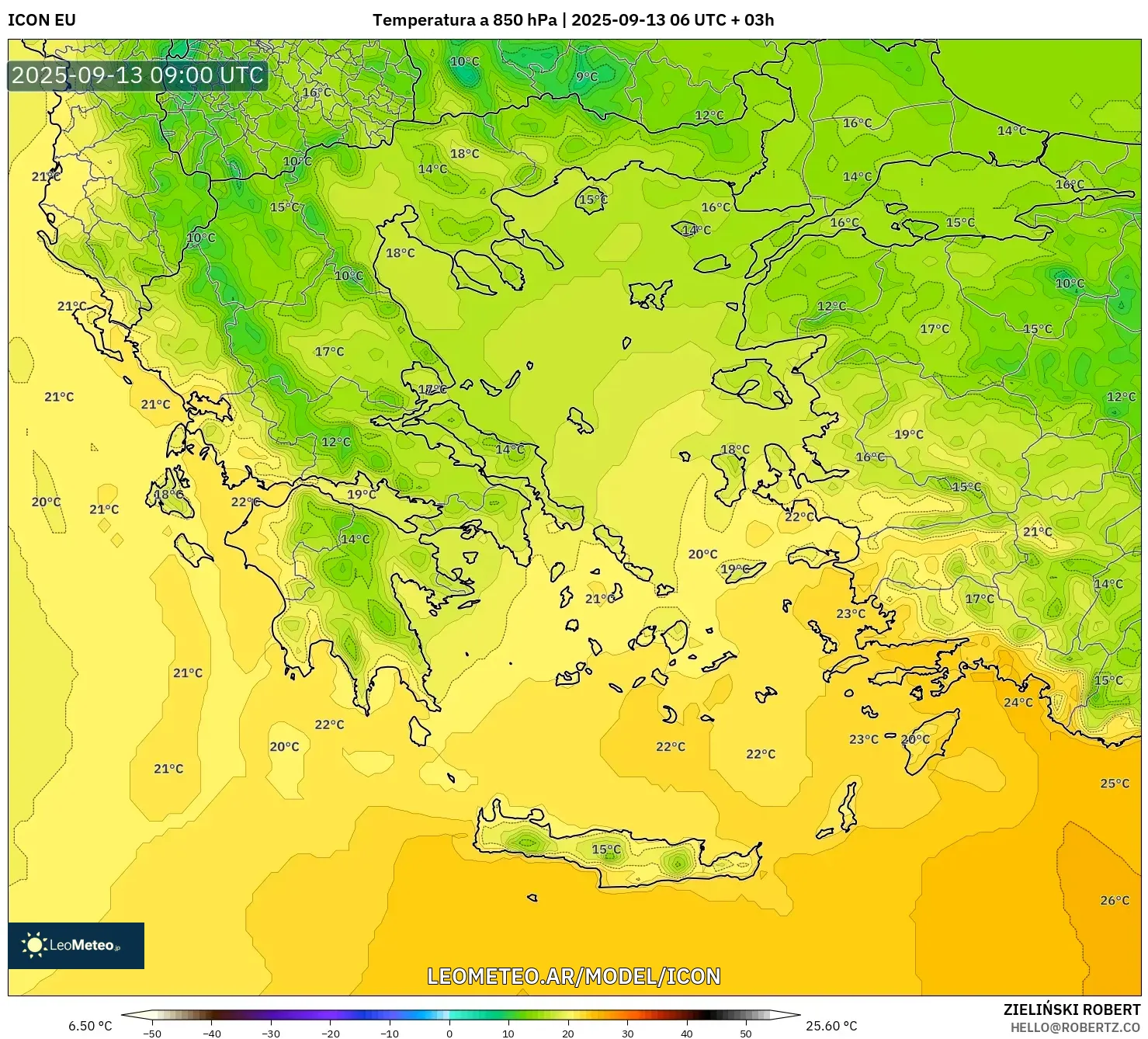 ICON model - Grecia, Temperatura a 850 hPa