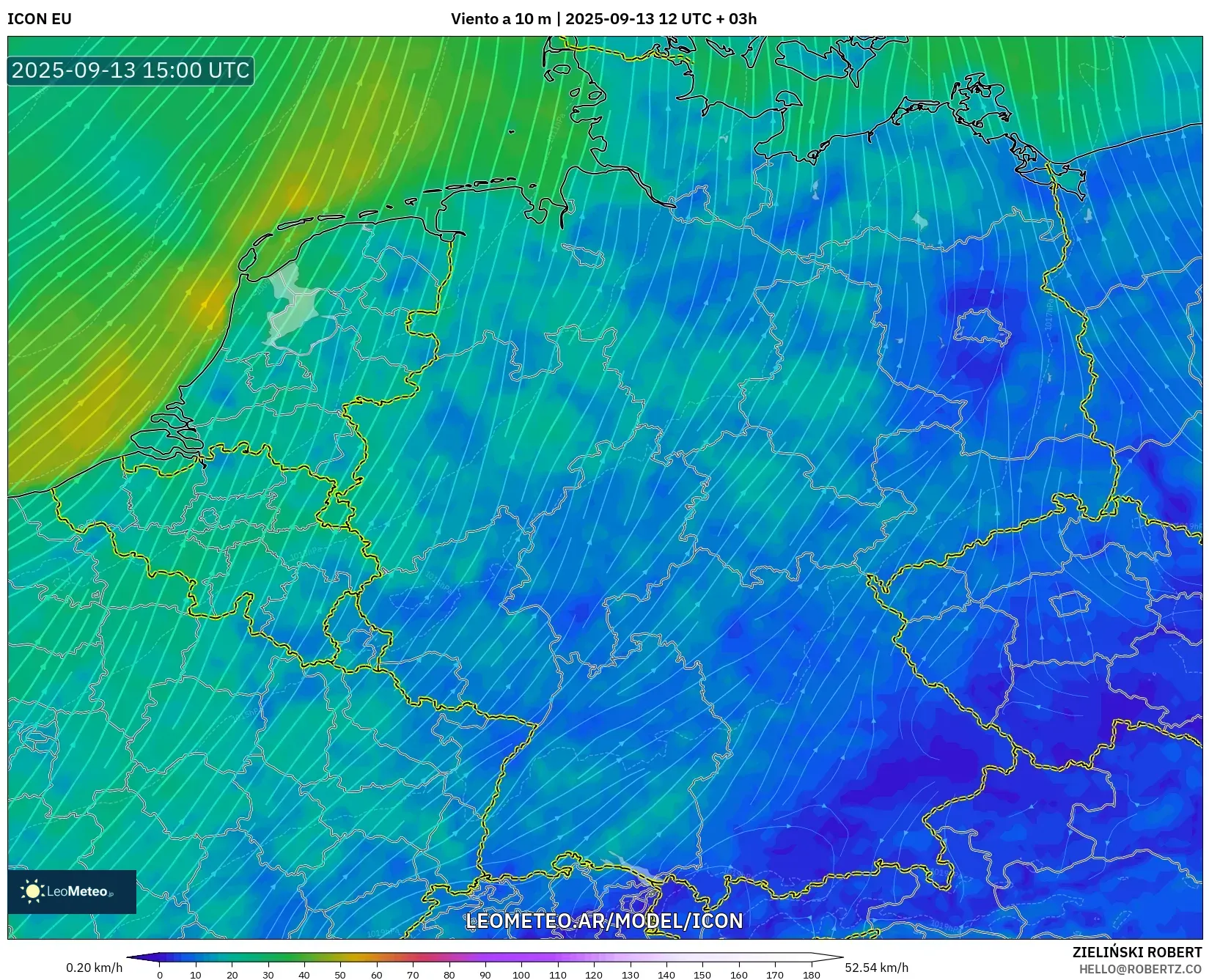 ICON model - Alemania, Viento a 10 m