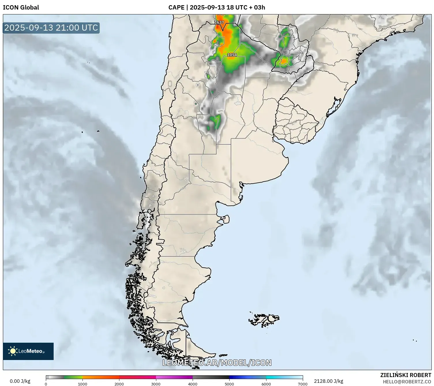 ICON model - Argentina, CAPE ICON model - Argentina, CAPE