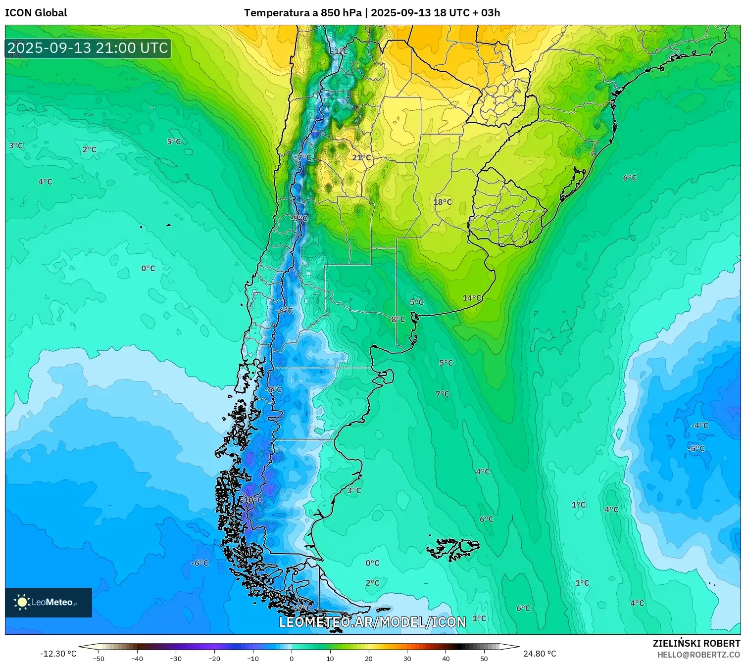 ICON model - Argentina, Temperatura a 850 hPa