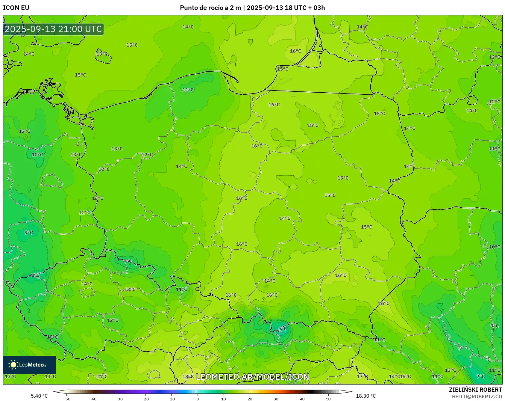 ICON model - Polonia, Punto de rocío a 2 m