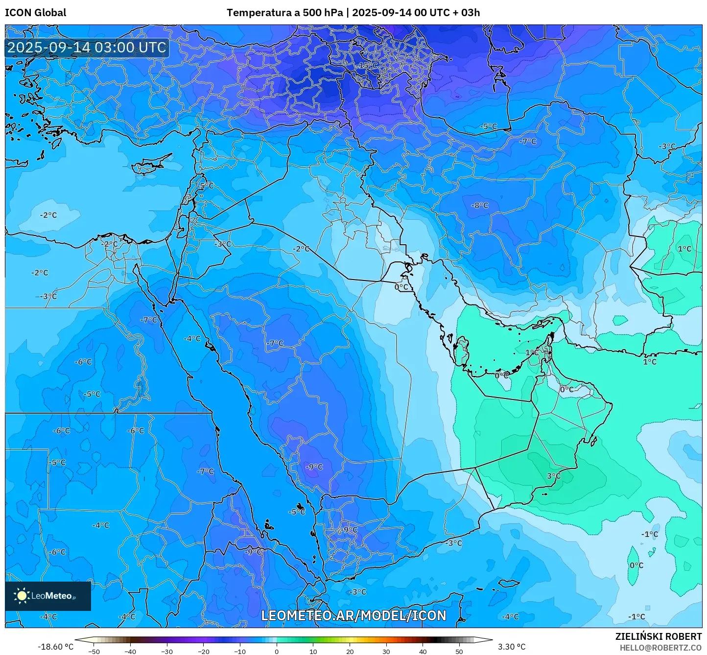 ICON model - Oriente Medio, Temperatura a 500 hPa ICON model - Oriente Medio, Temperatura a 500 hPa