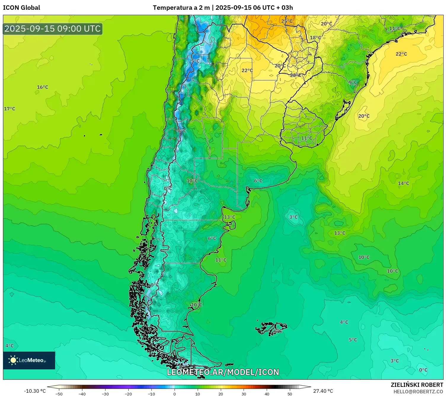 ICON model - Argentina, Temperatura a 2 m