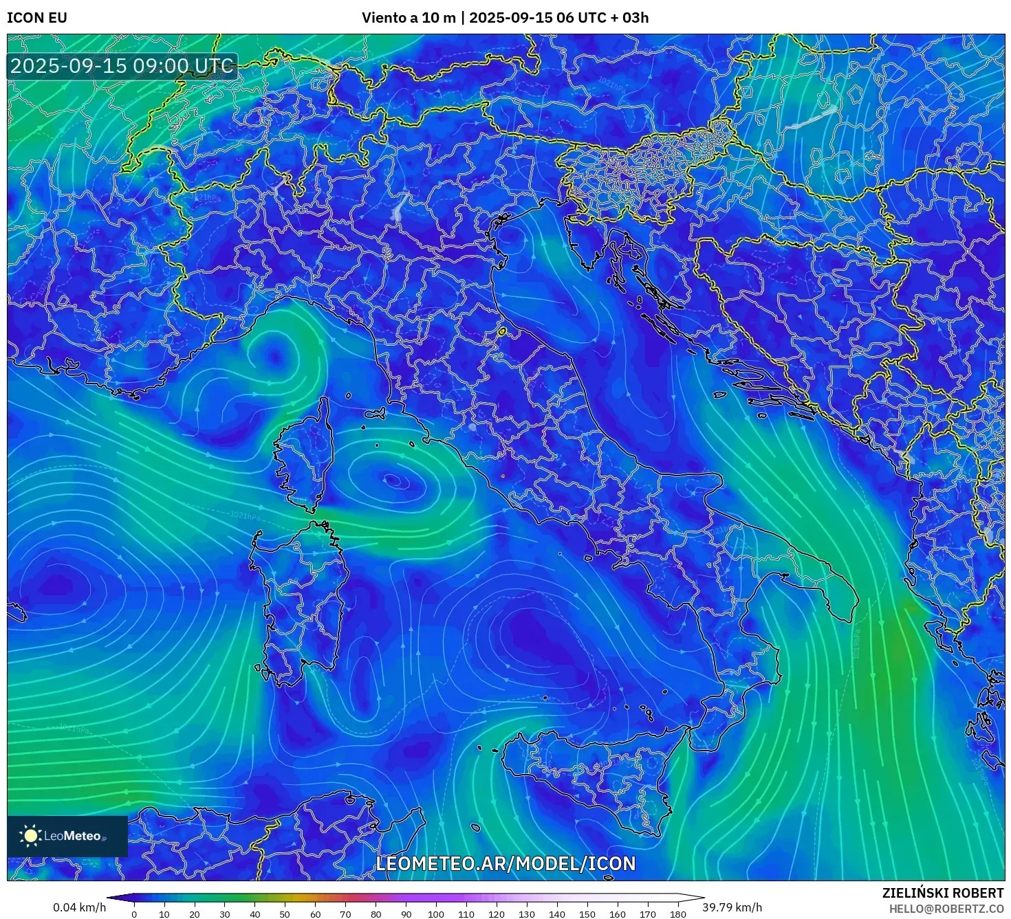 ICON model - Italia, Viento a 10 m ICON model - Italia, Viento a 10 m