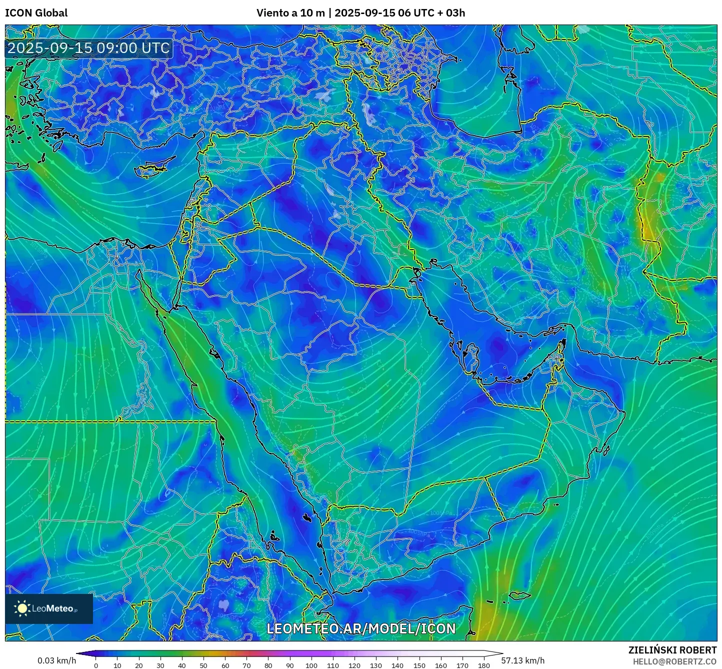 ICON model - Oriente Medio, Viento a 10 m ICON model - Oriente Medio, Viento a 10 m