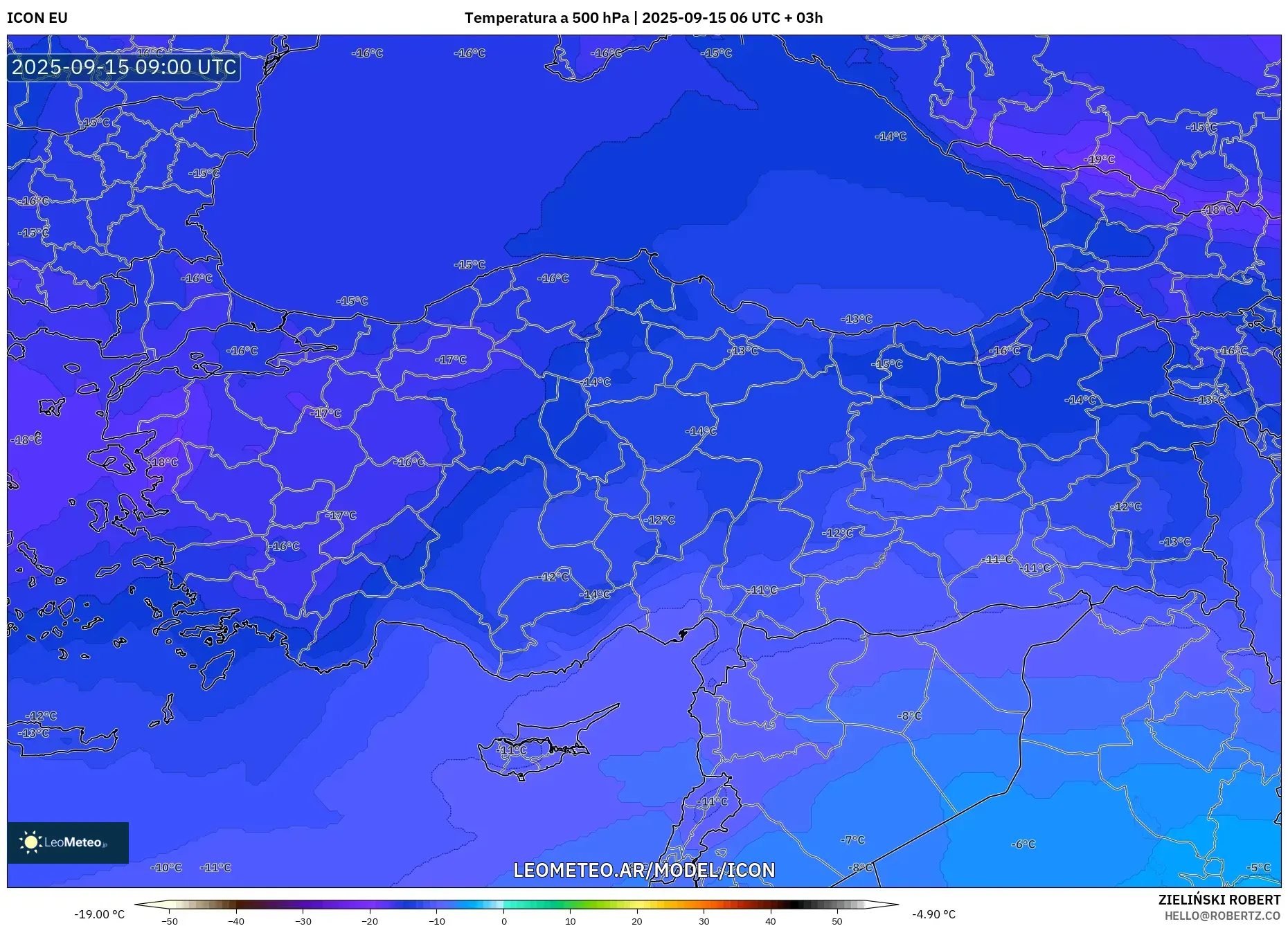 ICON model - Turquía, Temperatura a 500 hPa ICON model - Turquía, Temperatura a 500 hPa