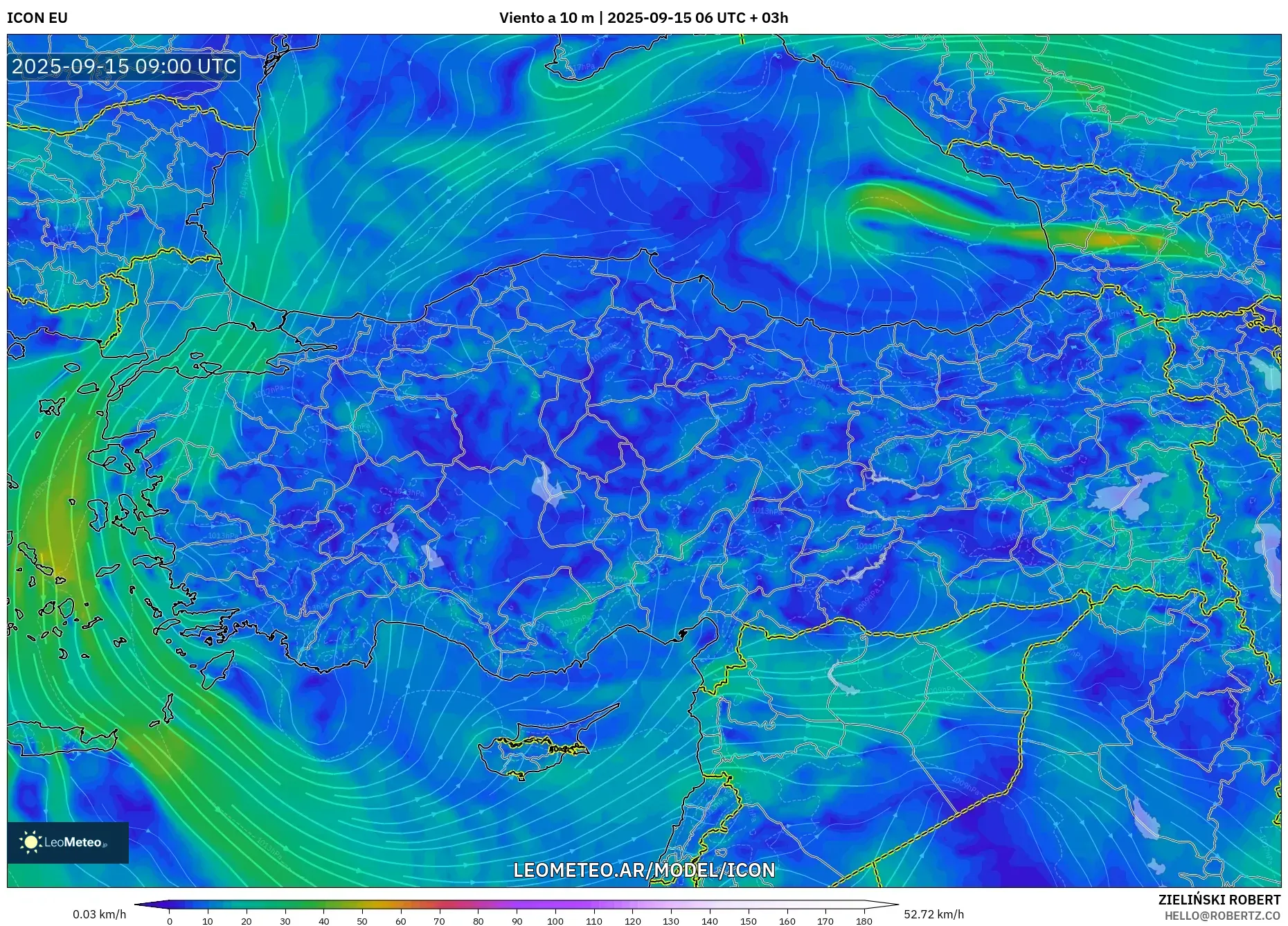 ICON model - Turquía, Viento a 10 m ICON model - Turquía, Viento a 10 m