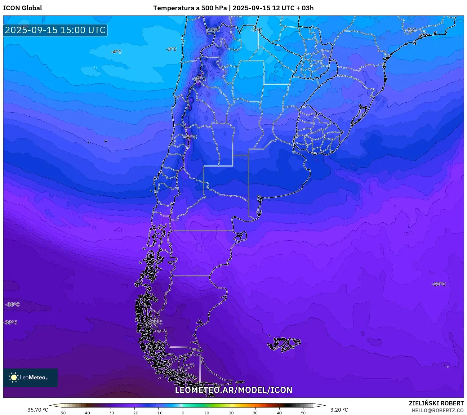 ICON model - Argentina, Temperatura a 500 hPa ICON model - Argentina, Temperatura a 500 hPa