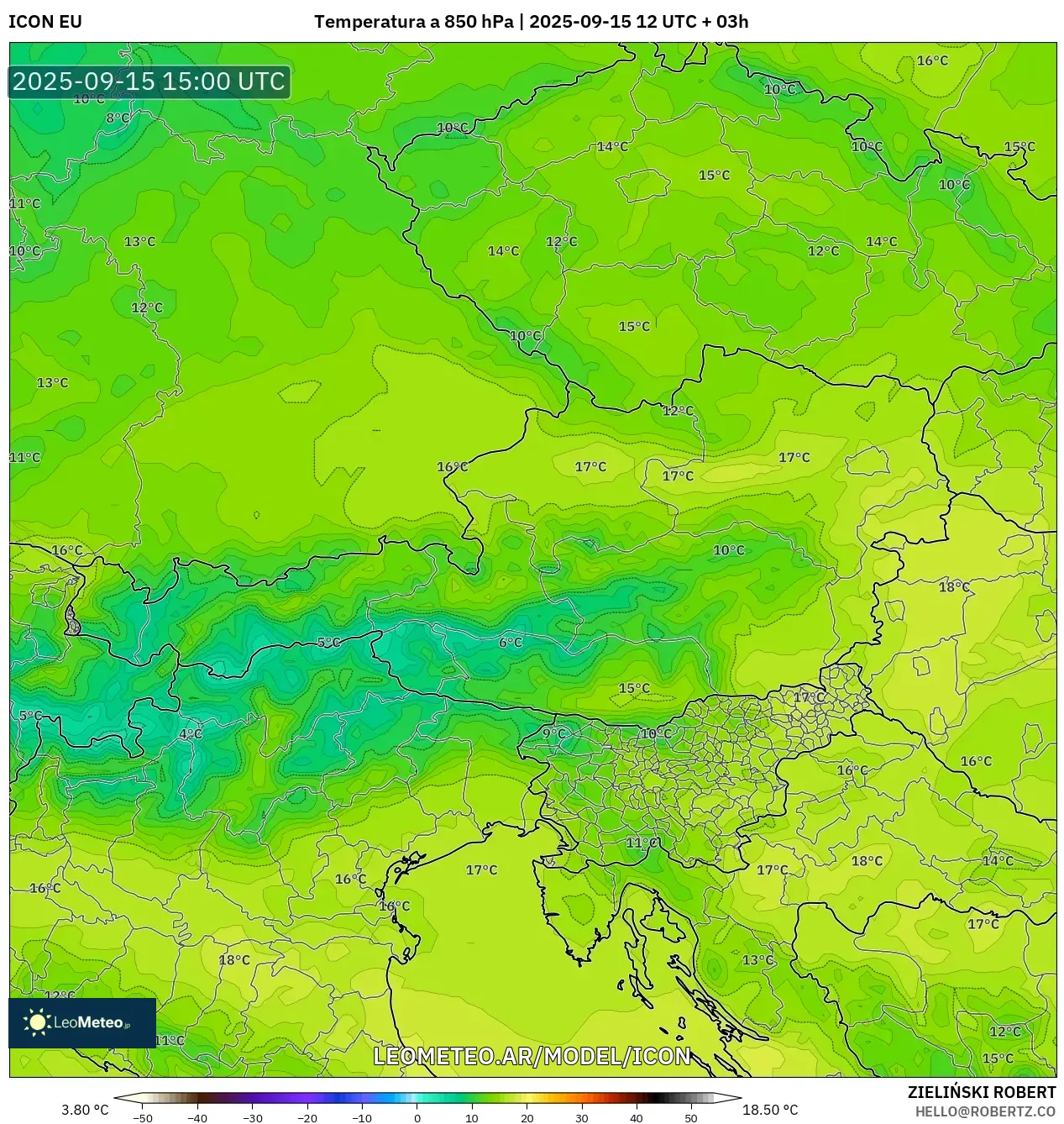 ICON model - Austria, Temperatura a 850 hPa