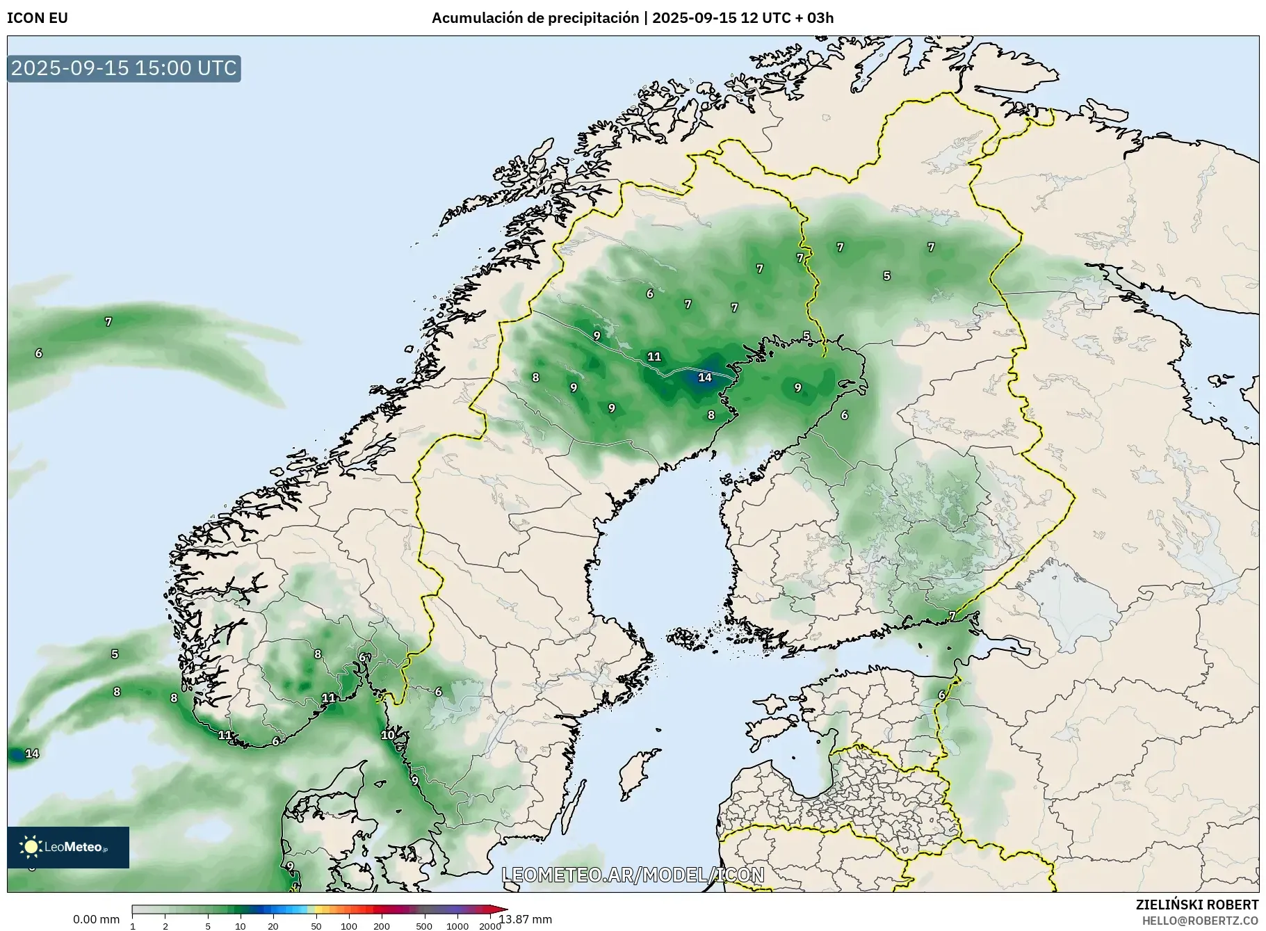 ICON model - Escandinavia, Acumulación de precipitación