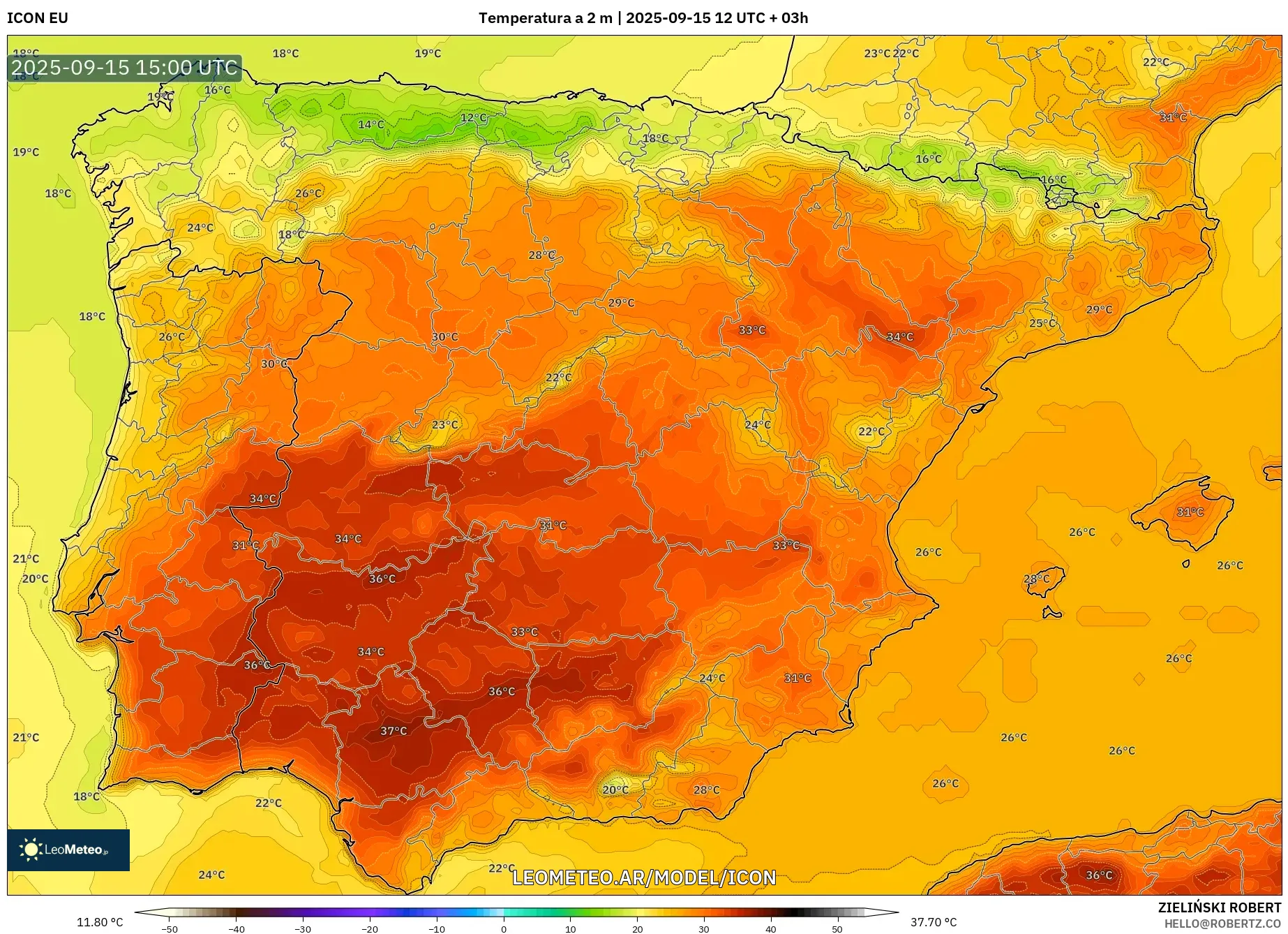 ICON model - España, Temperatura a 2 m