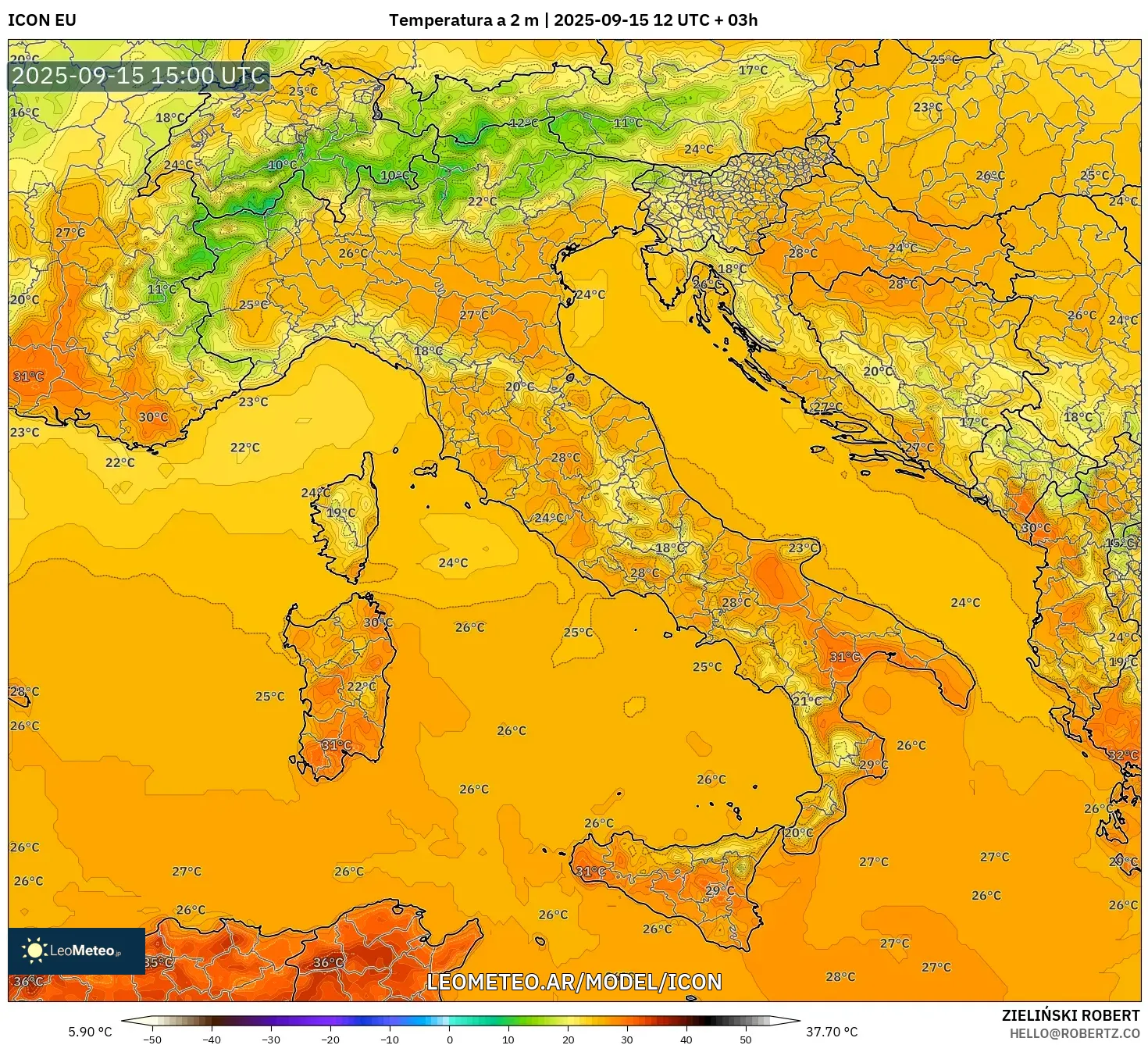 ICON model - Italia, Temperatura a 2 m