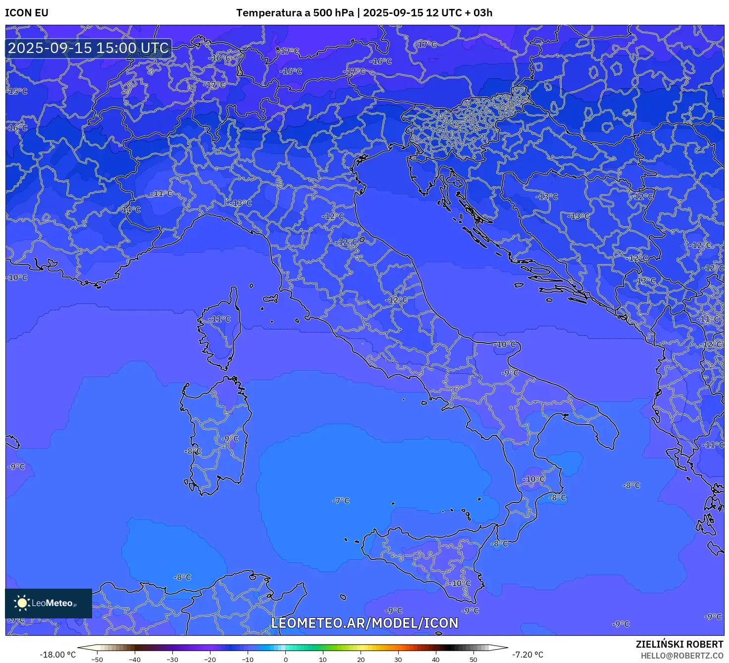 ICON model - Italia, Temperatura a 500 hPa ICON model - Italia, Temperatura a 500 hPa