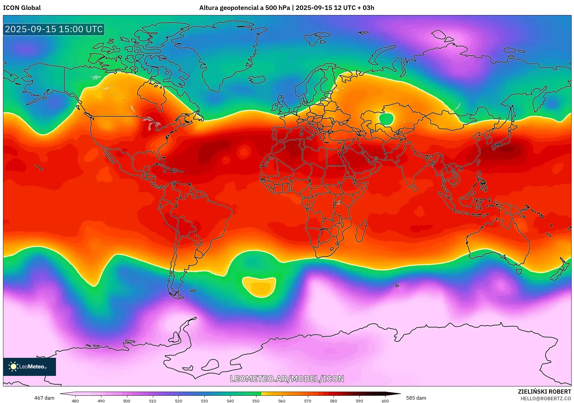 ICON model - Mundo, Altura geopotencial a 500 hPa