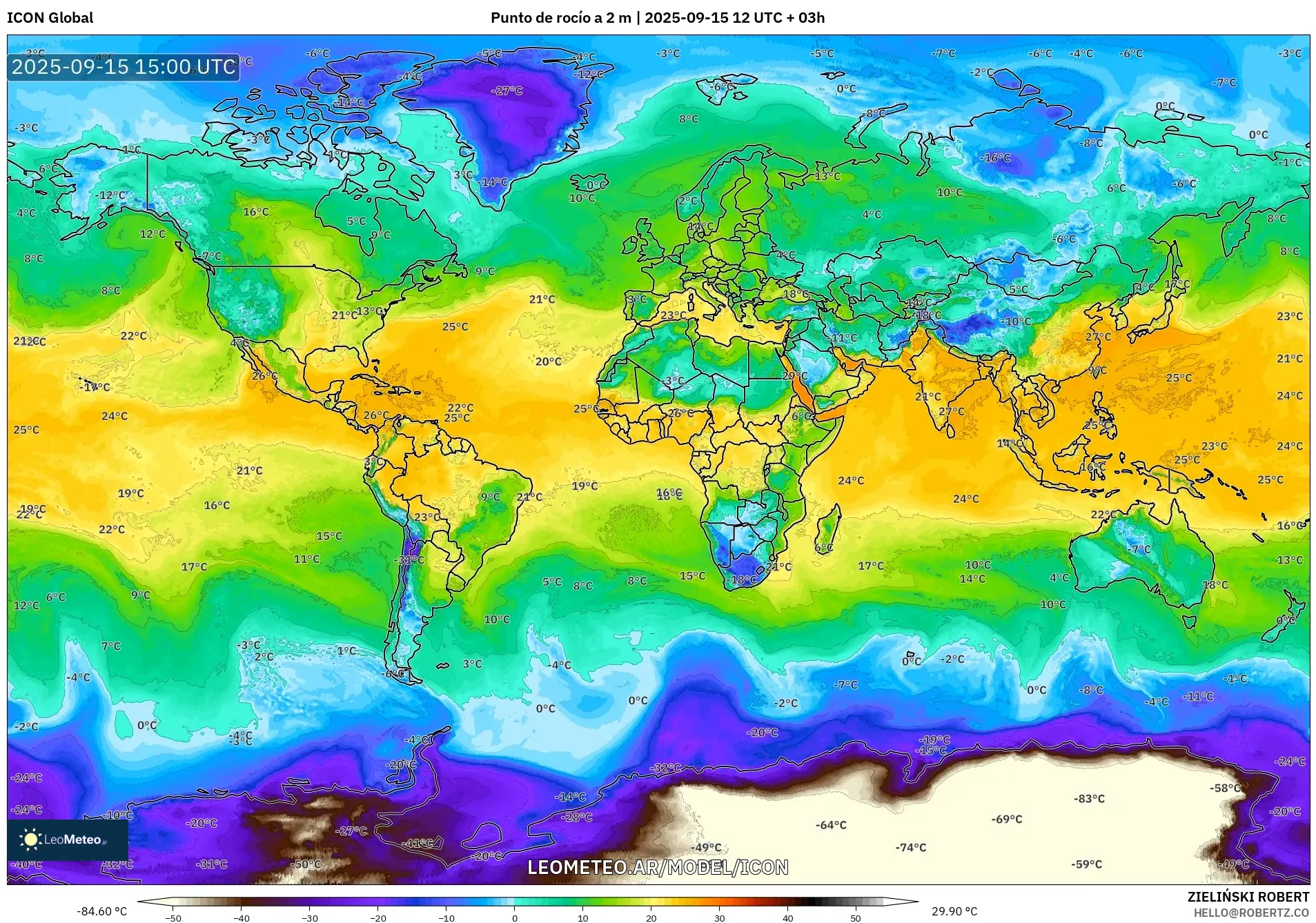ICON model - Mundo, Punto de rocío a 2 m