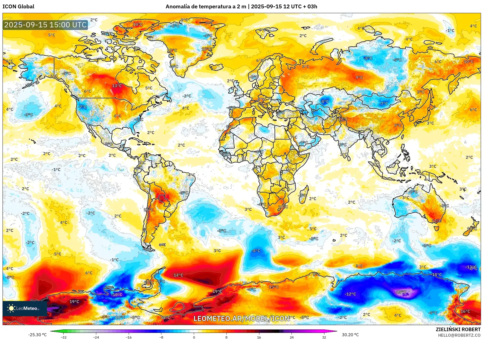 ICON model - Mundo, Anomalía de temperatura a 2 m