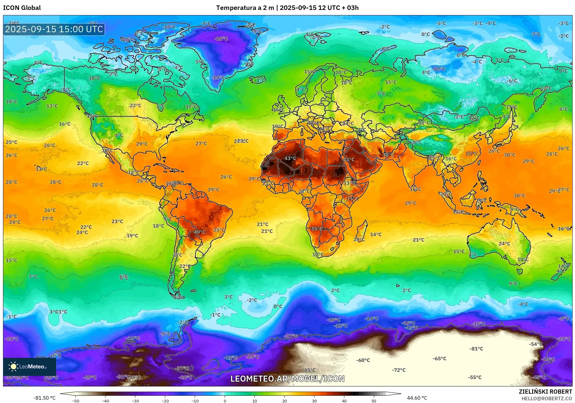 ICON model - Mundo, Temperatura a 2 m