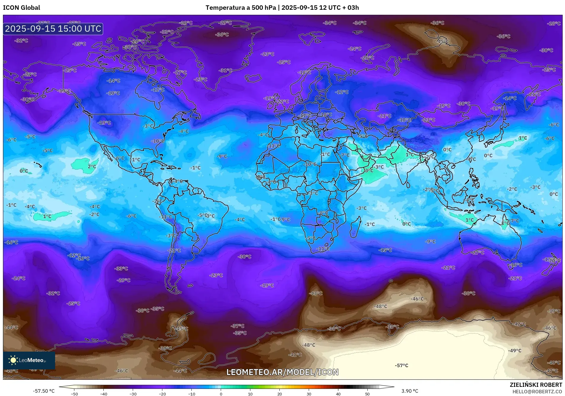ICON model - Mundo, Temperatura a 500 hPa