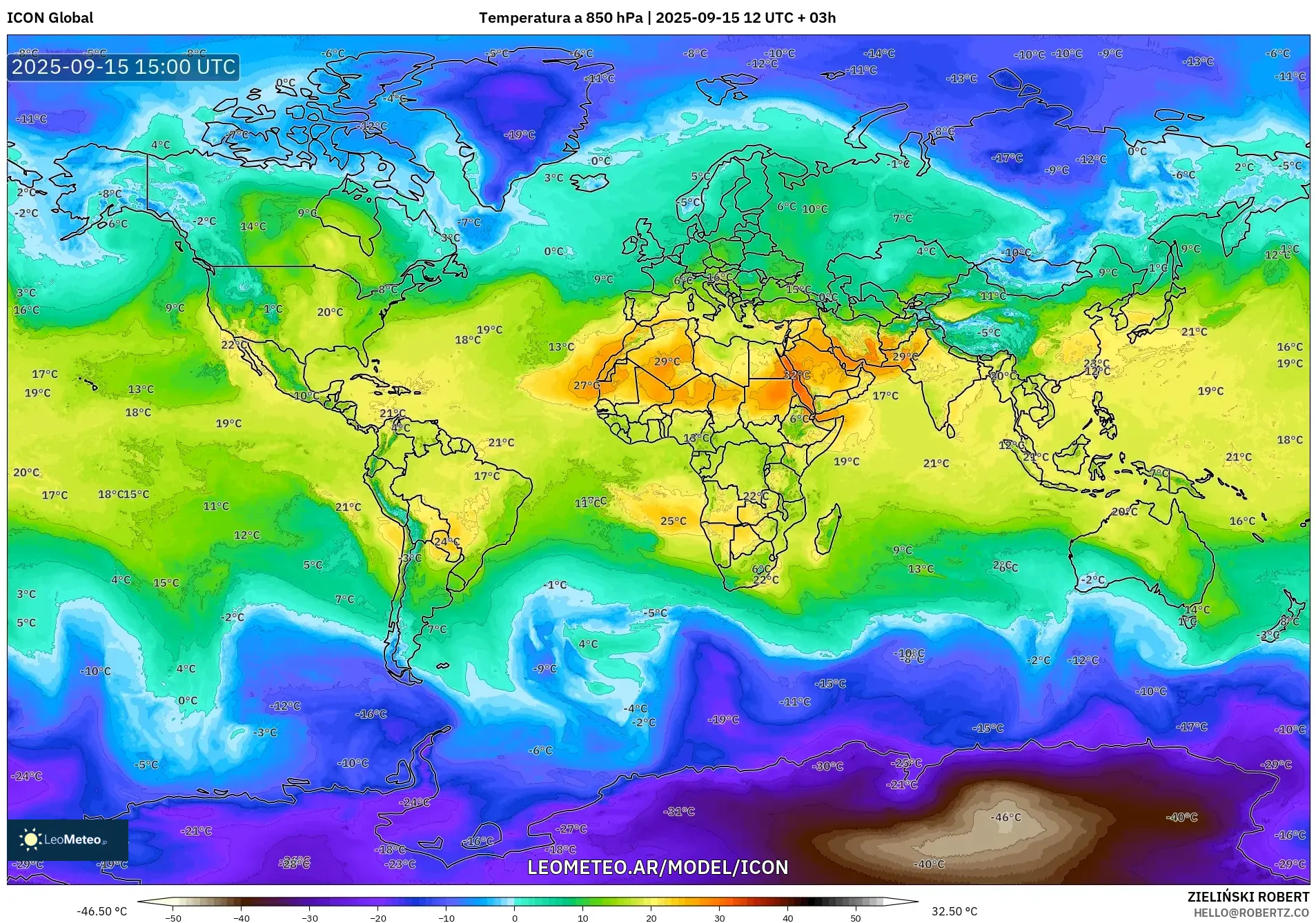 ICON model - Mundo, Temperatura a 850 hPa