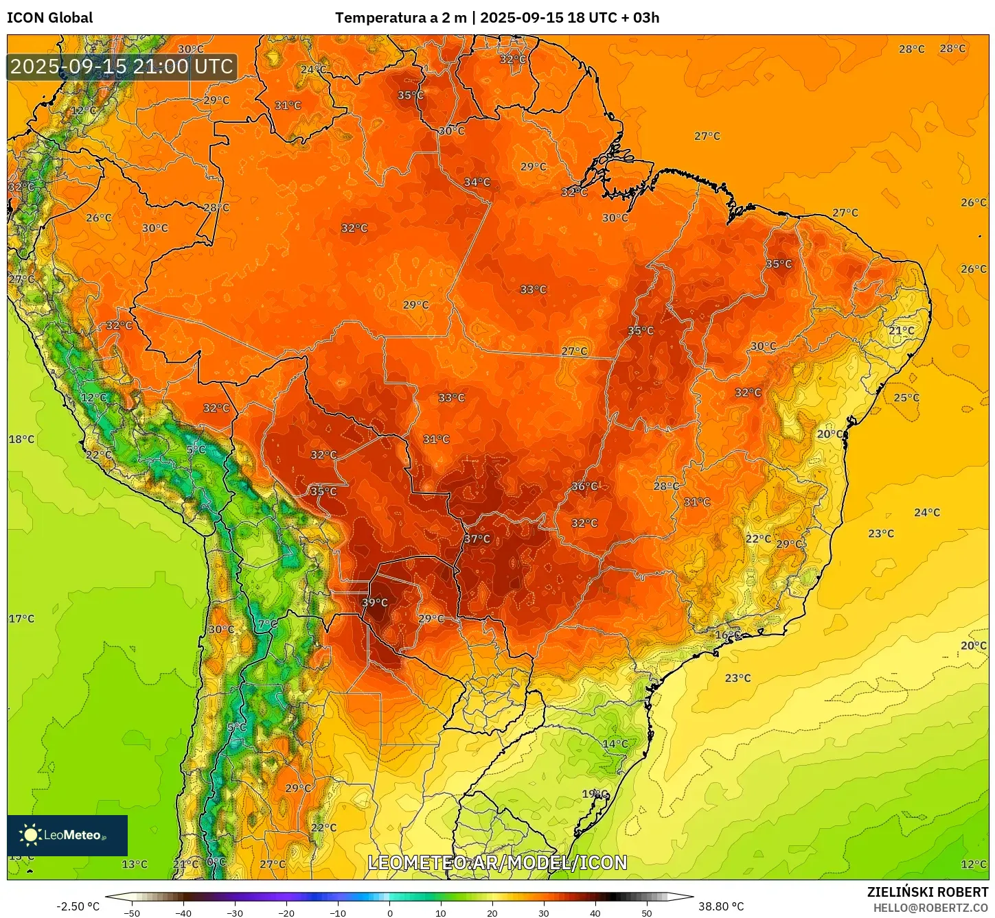 ICON model - Brasil, Temperatura a 2 m