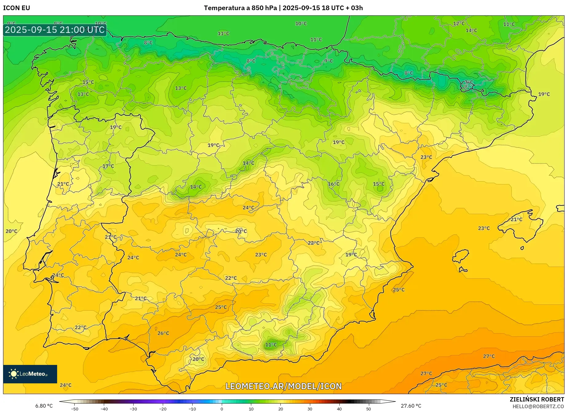 ICON model - España, Temperatura a 850 hPa ICON model - España, Temperatura a 850 hPa