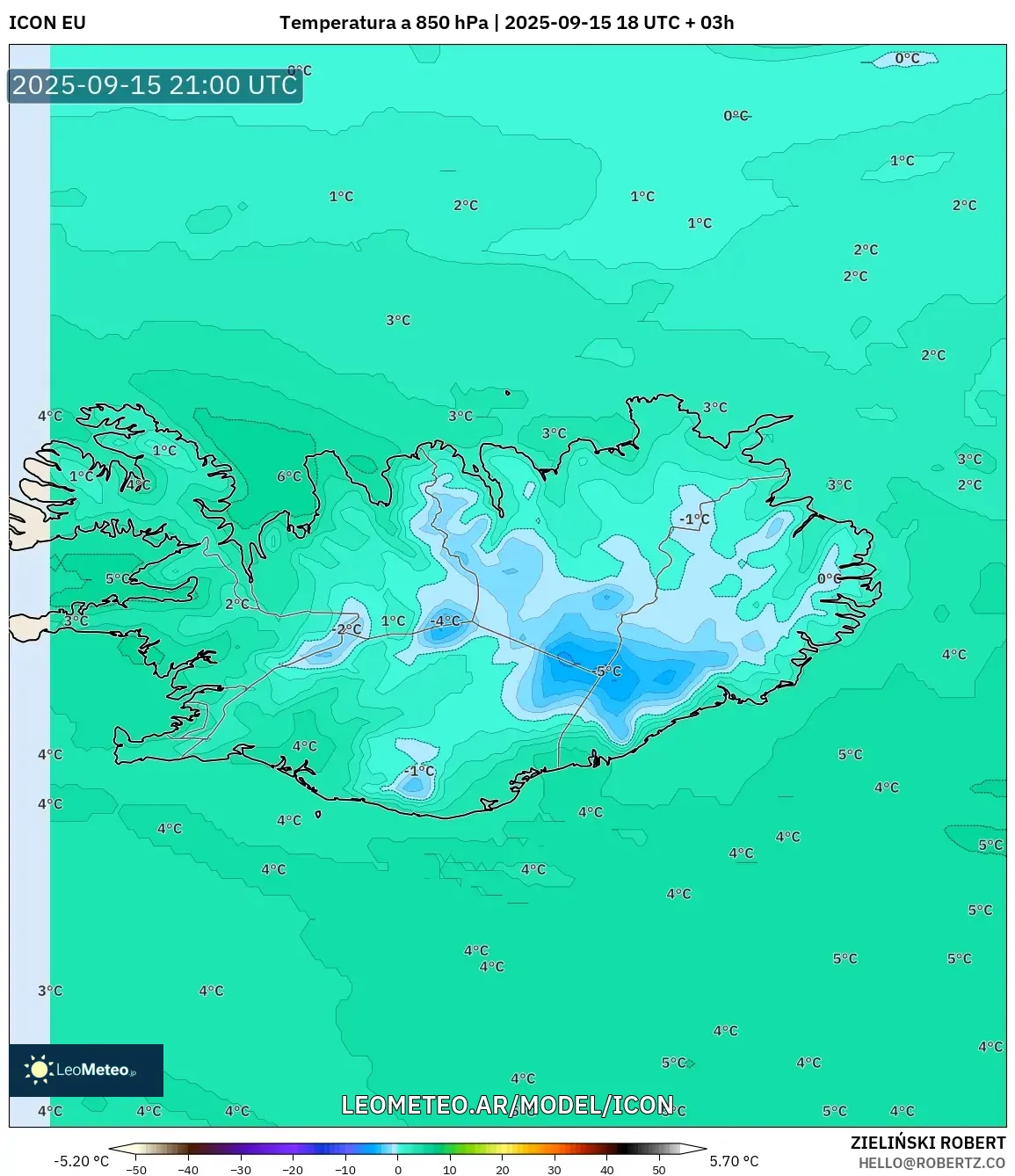 ICON model - Islandia, Temperatura a 850 hPa