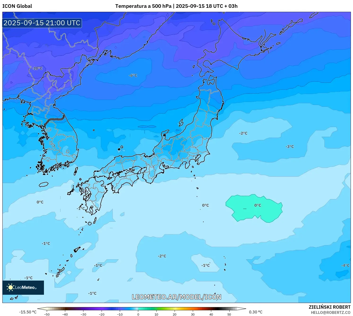 ICON model - Japón, Temperatura a 500 hPa ICON model - Japón, Temperatura a 500 hPa