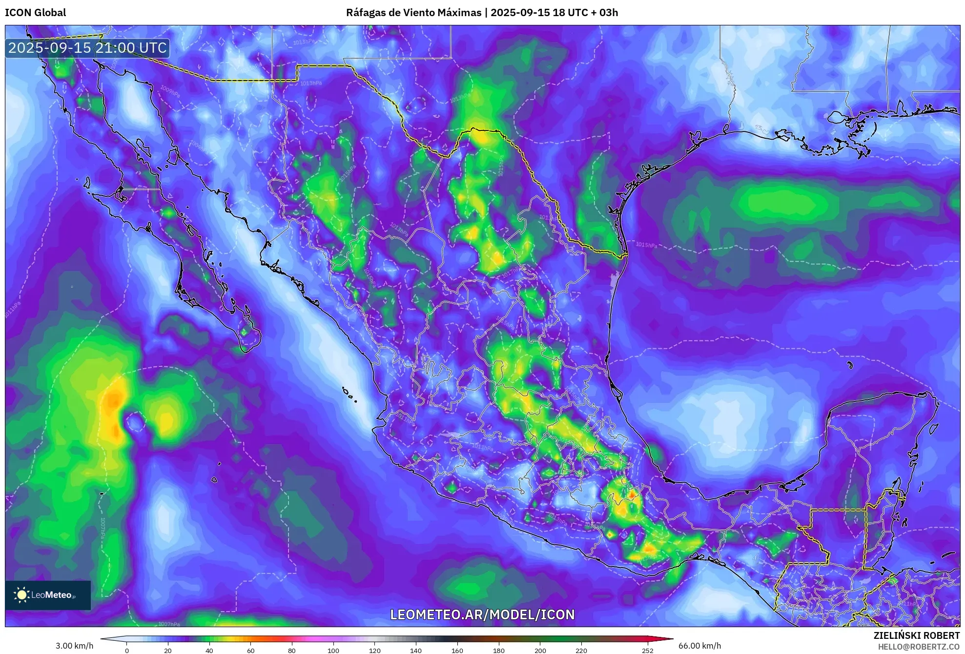 ICON model - México, Ráfagas de Viento Máximas