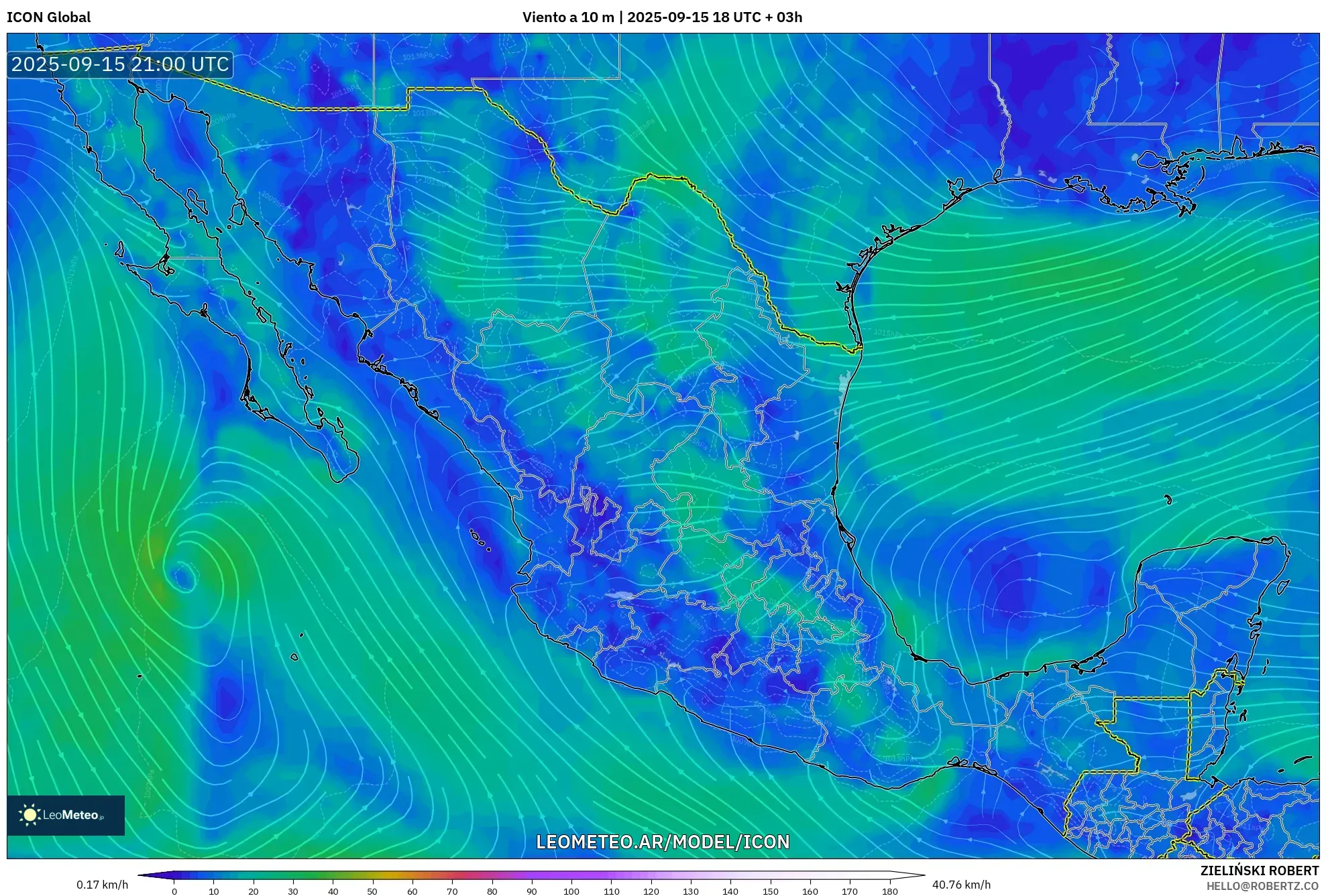 ICON model - México, Viento a 10 m ICON model - México, Viento a 10 m