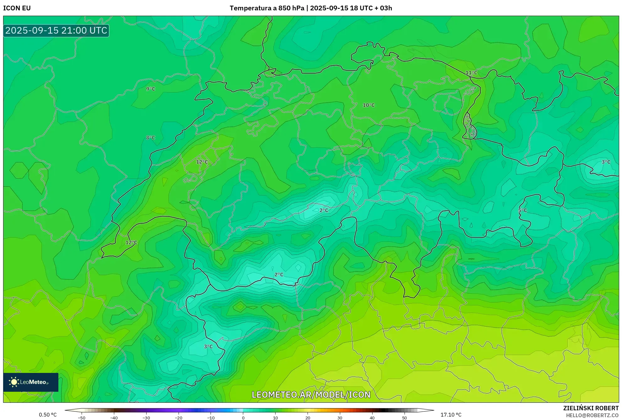 ICON model - Suiza, Temperatura a 850 hPa