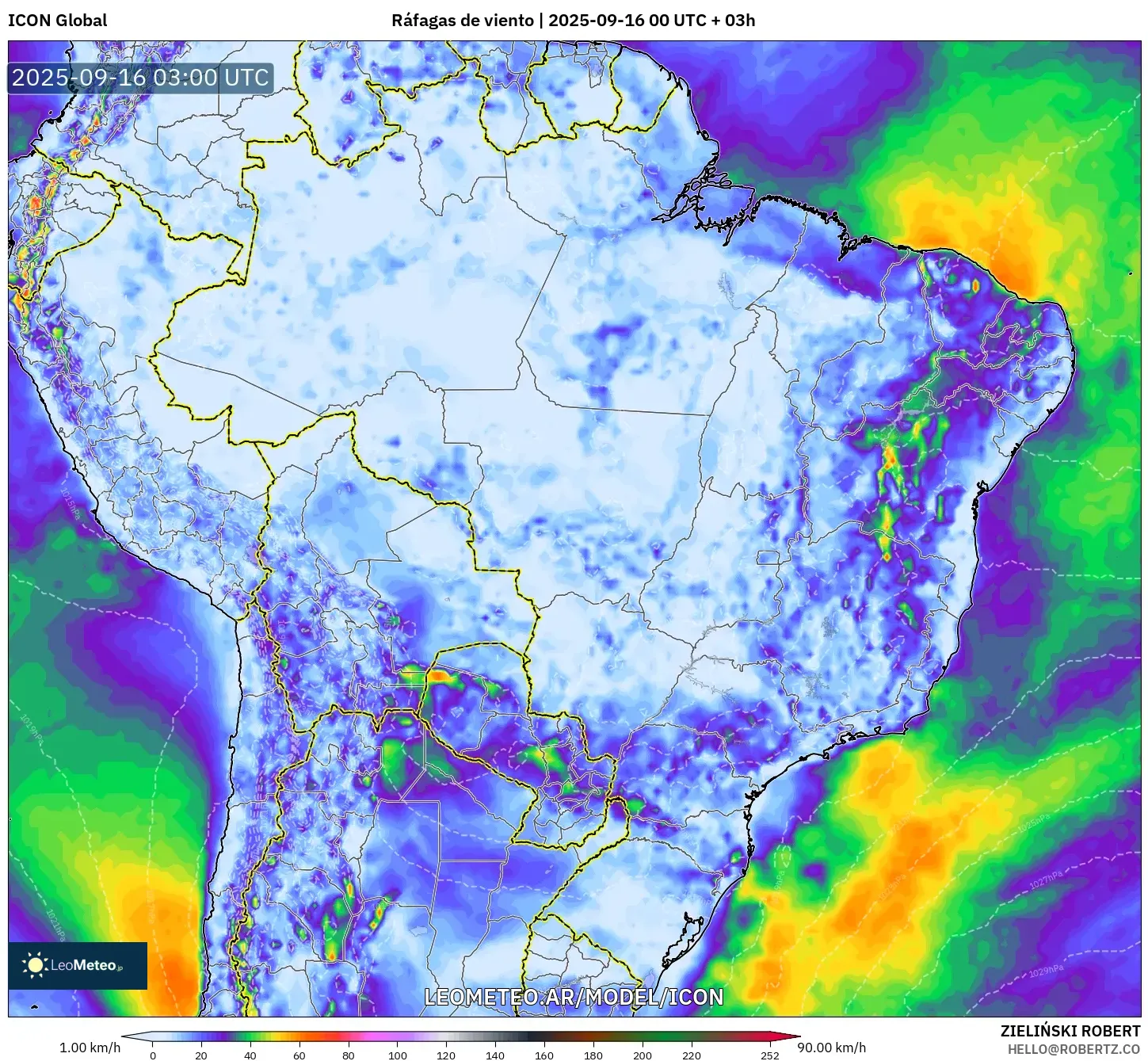 ICON model - Brasil, Ráfagas de viento