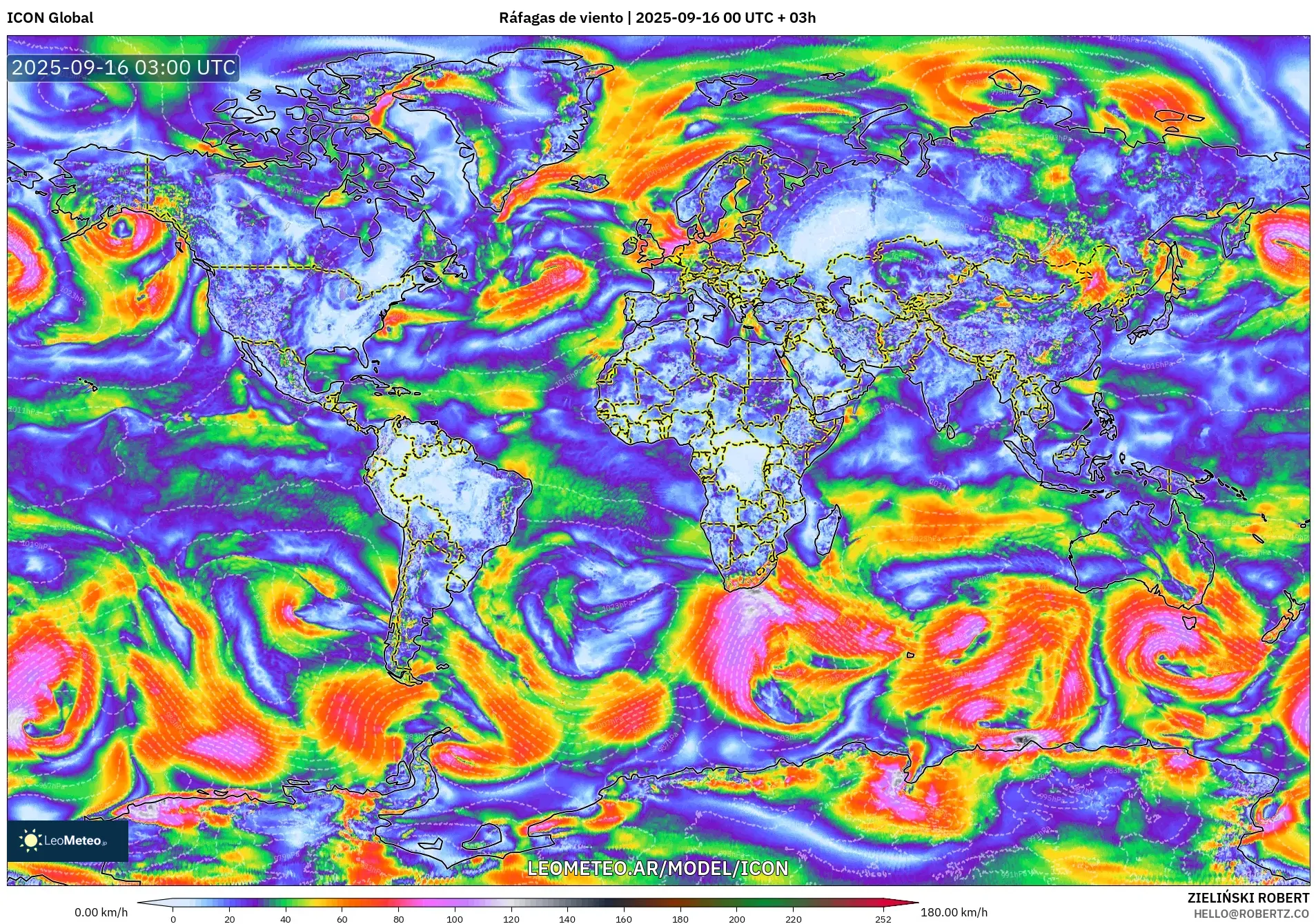 ICON model - Mundo, Ráfagas de viento