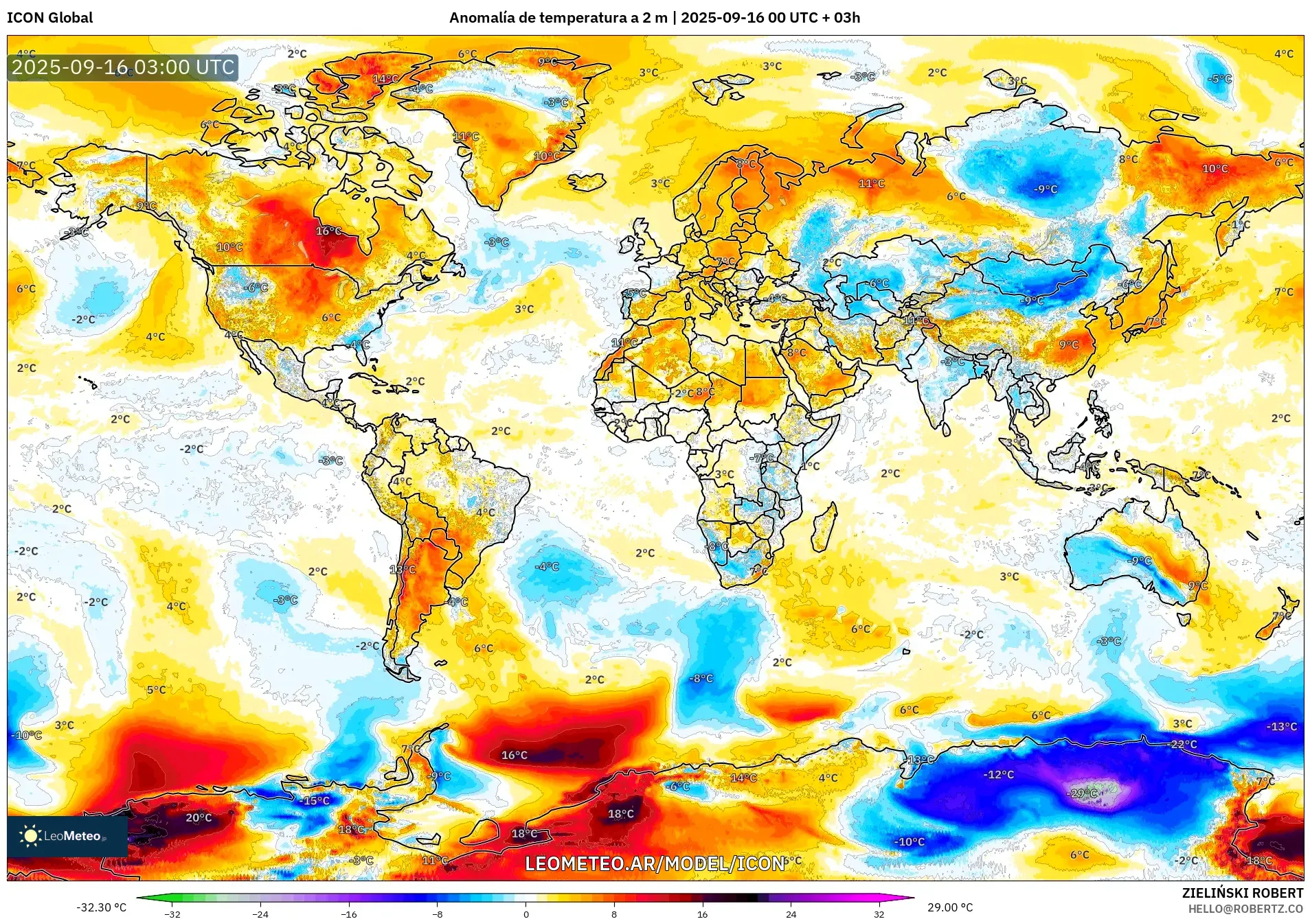 ICON model - Mundo, Anomalía de temperatura a 2 m