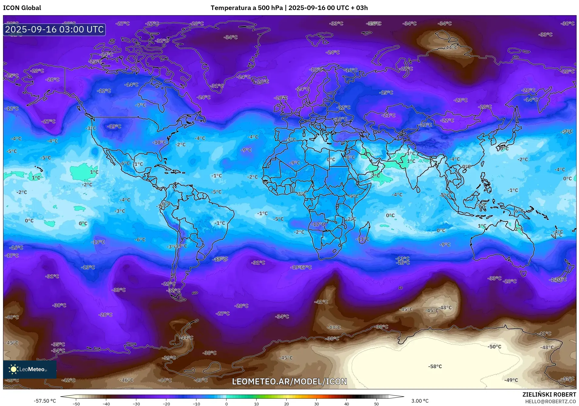 ICON model - Mundo, Temperatura a 500 hPa