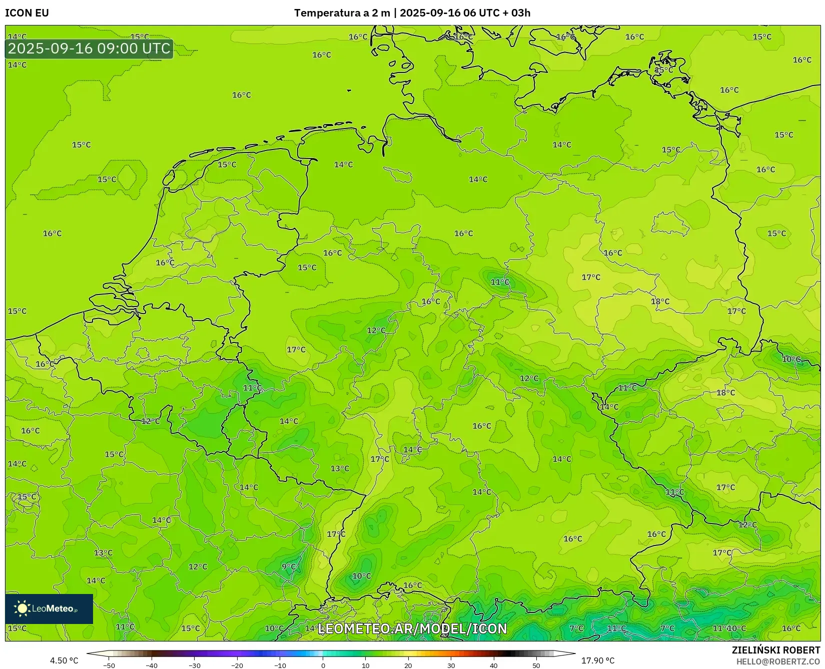 ICON model - Alemania, Temperatura a 2 m