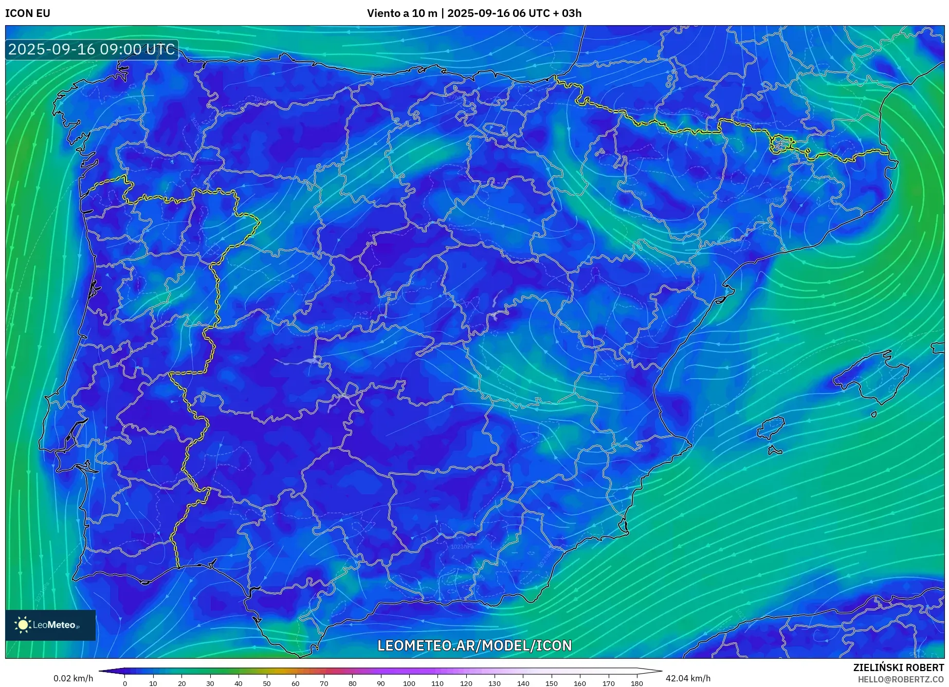 ICON model - España, Viento a 10 m