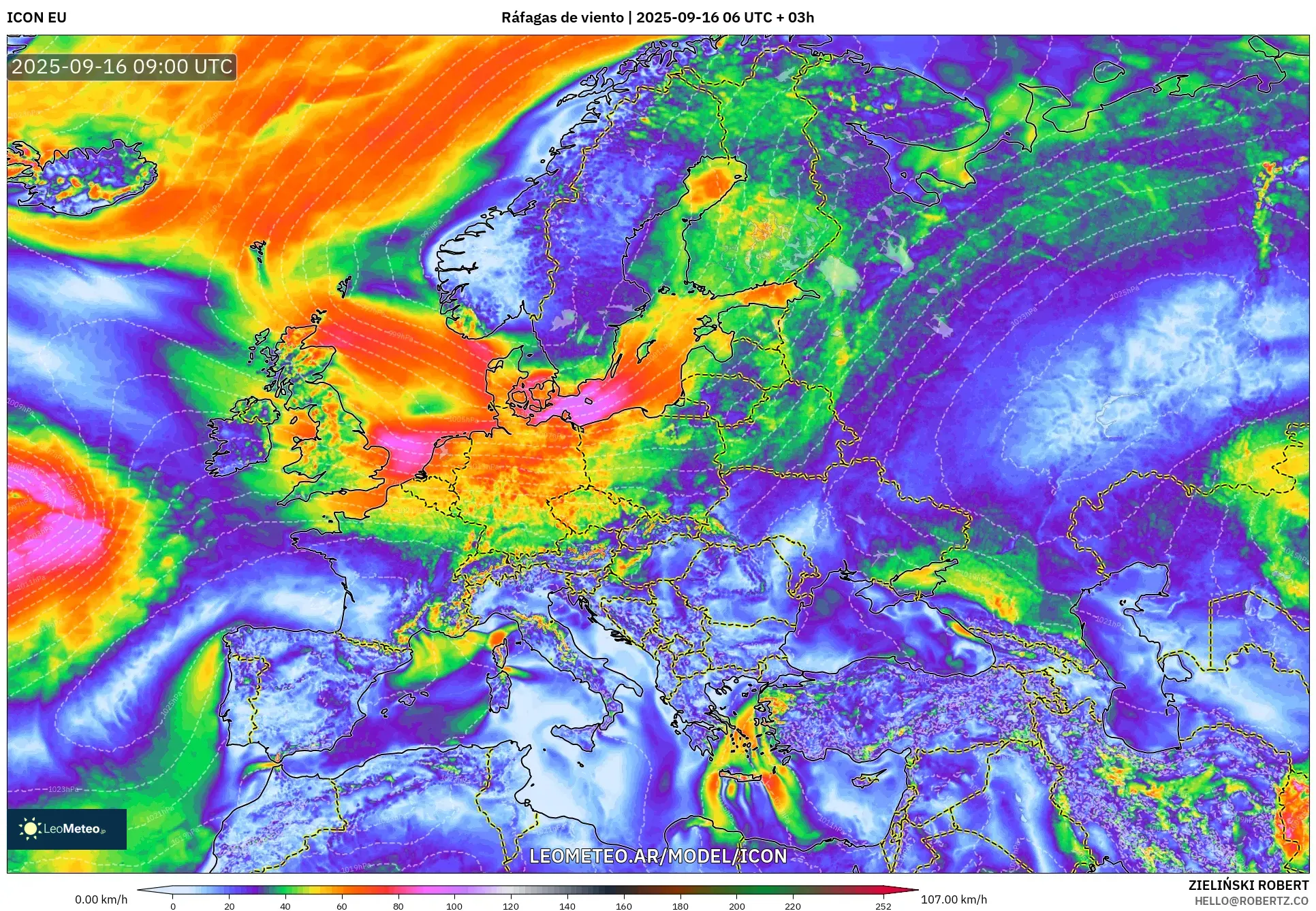 ICON model - Europa, Ráfagas de viento