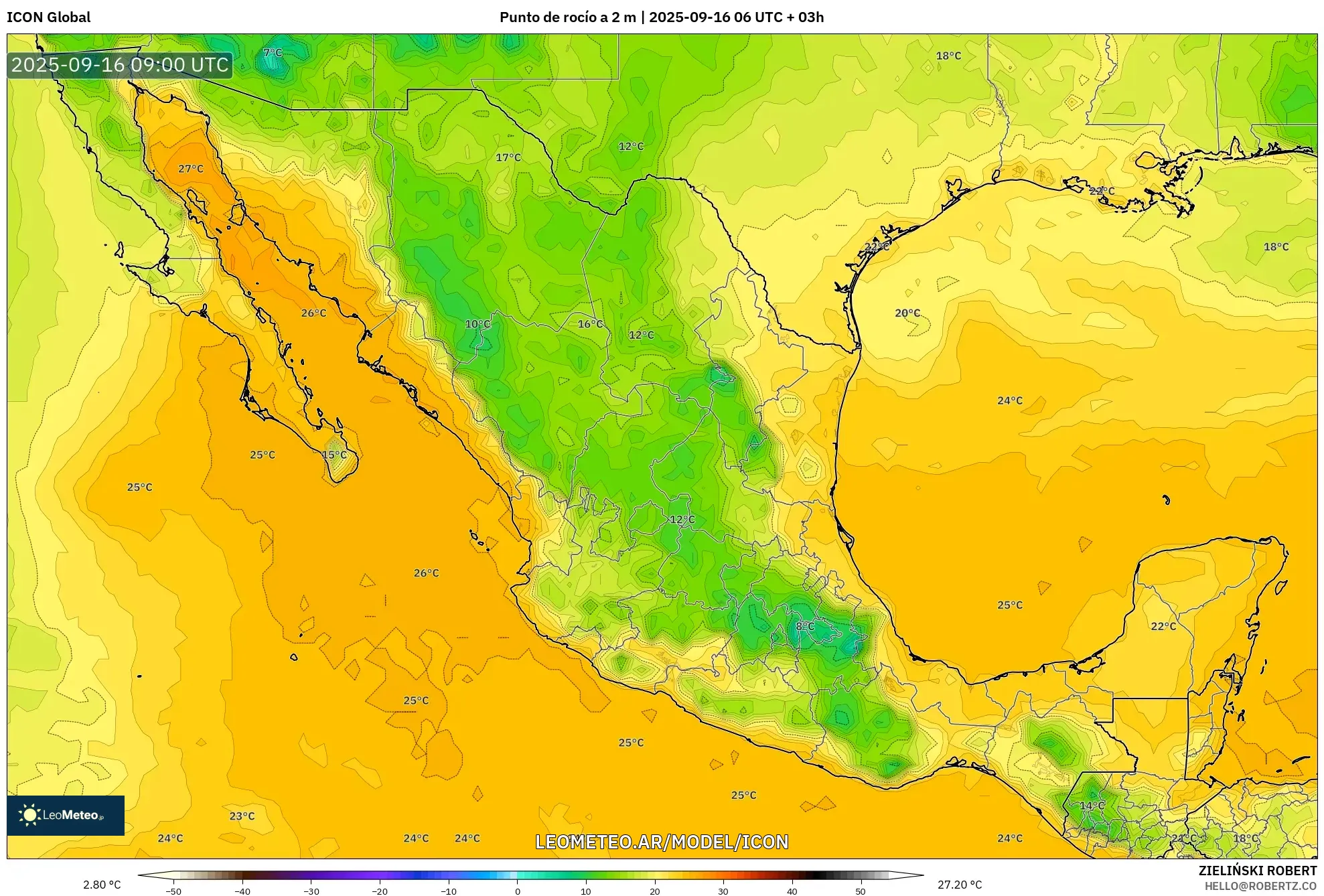 ICON model - México, Punto de rocío a 2 m