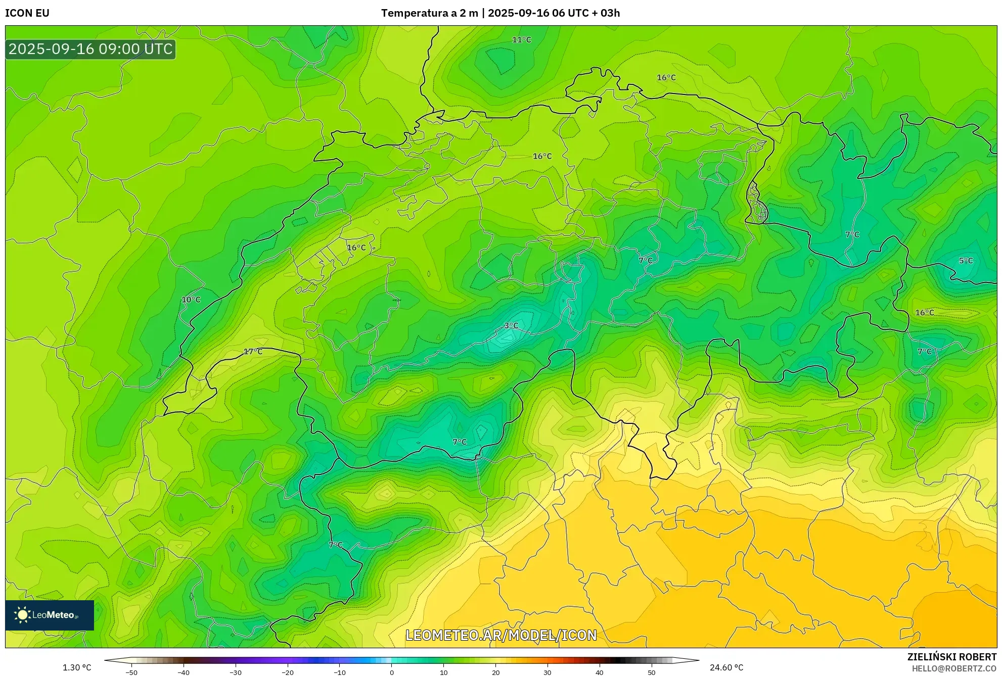 ICON model - Suiza, Temperatura a 2 m ICON model - Suiza, Temperatura a 2 m