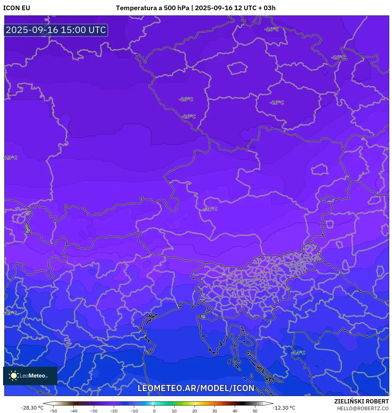 ICON model - Austria, Temperatura a 500 hPa
