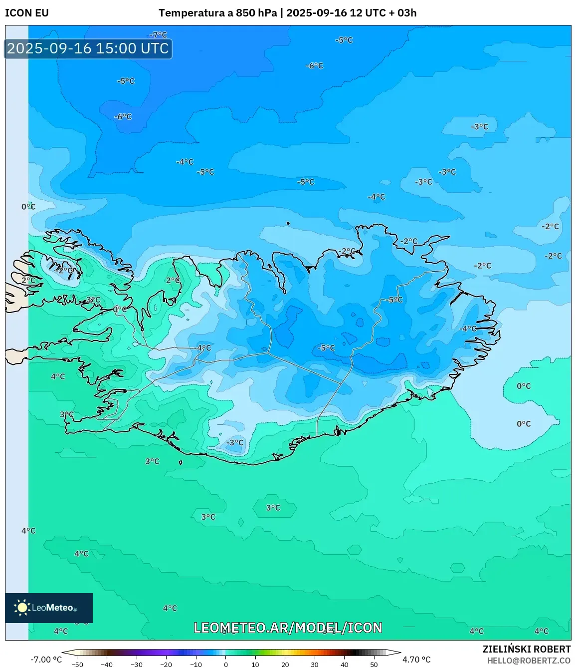 ICON model - Islandia, Temperatura a 850 hPa