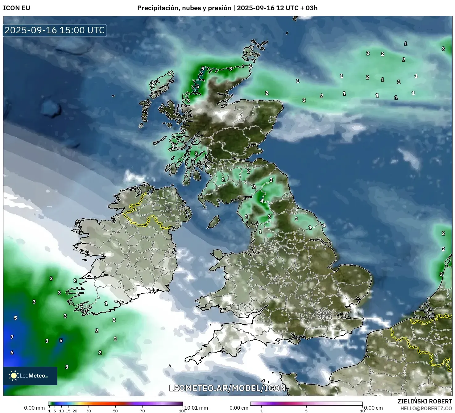 ICON model - Reino Unido, Precipitación, nubes y presión
