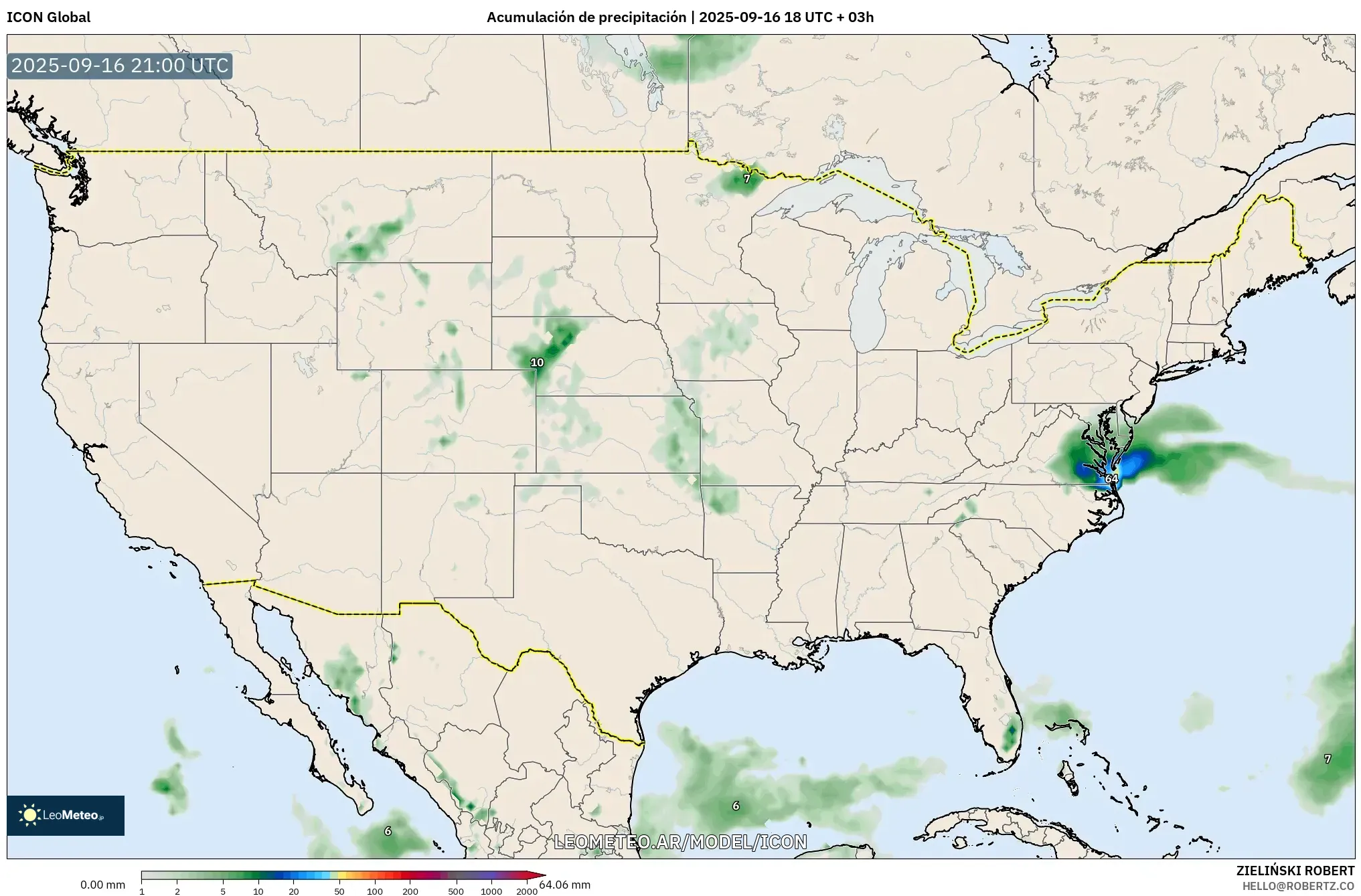 ICON model - Estados Unidos, Acumulación de precipitación