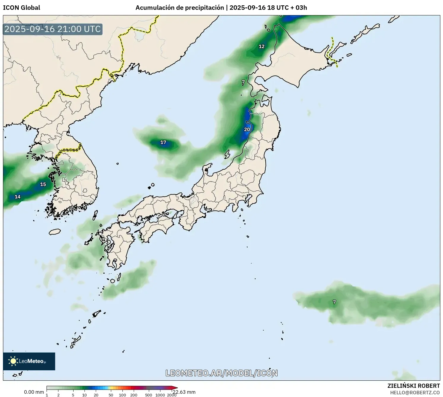 ICON model - Japón, Acumulación de precipitación