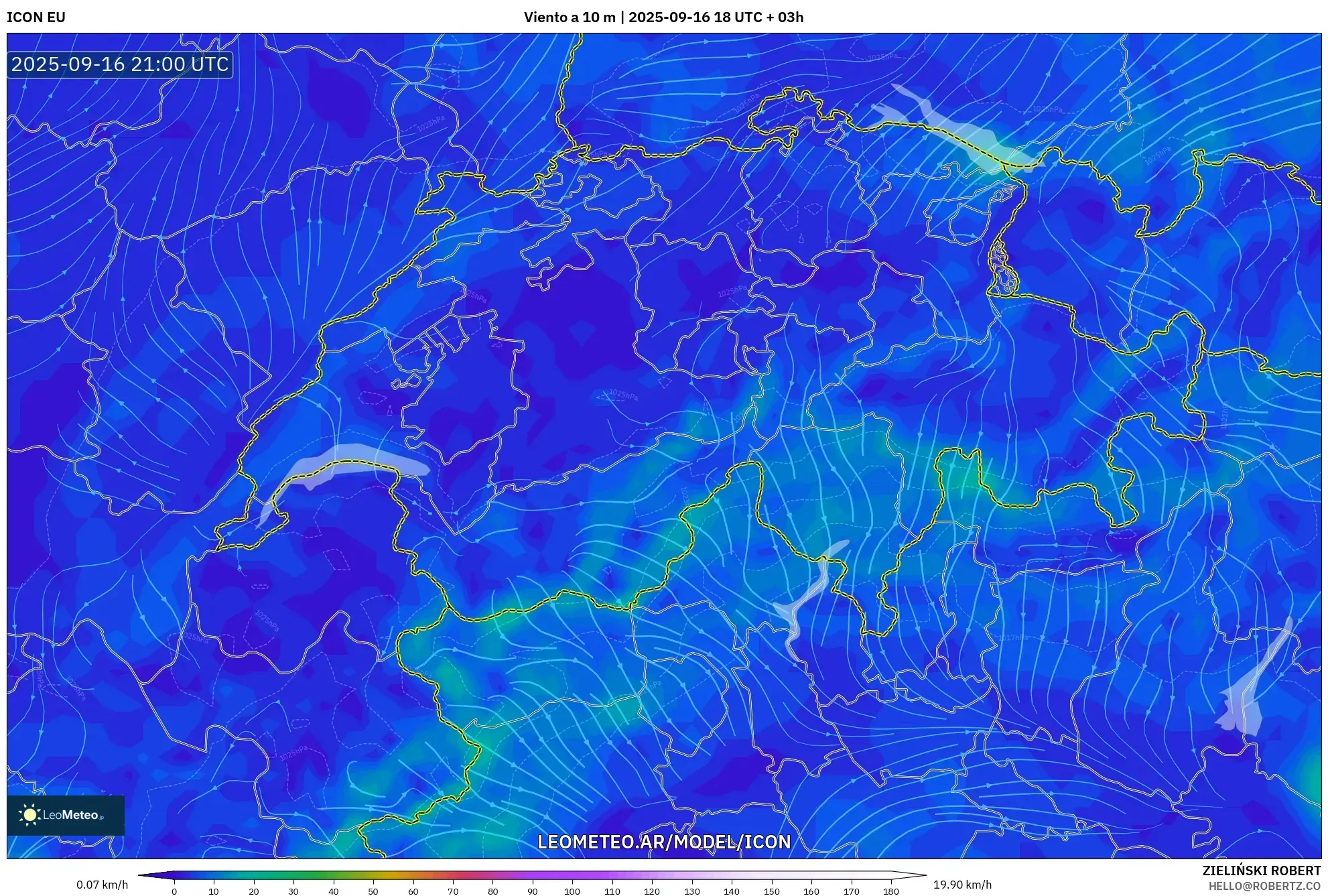 ICON model - Suiza, Viento a 10 m ICON model - Suiza, Viento a 10 m
