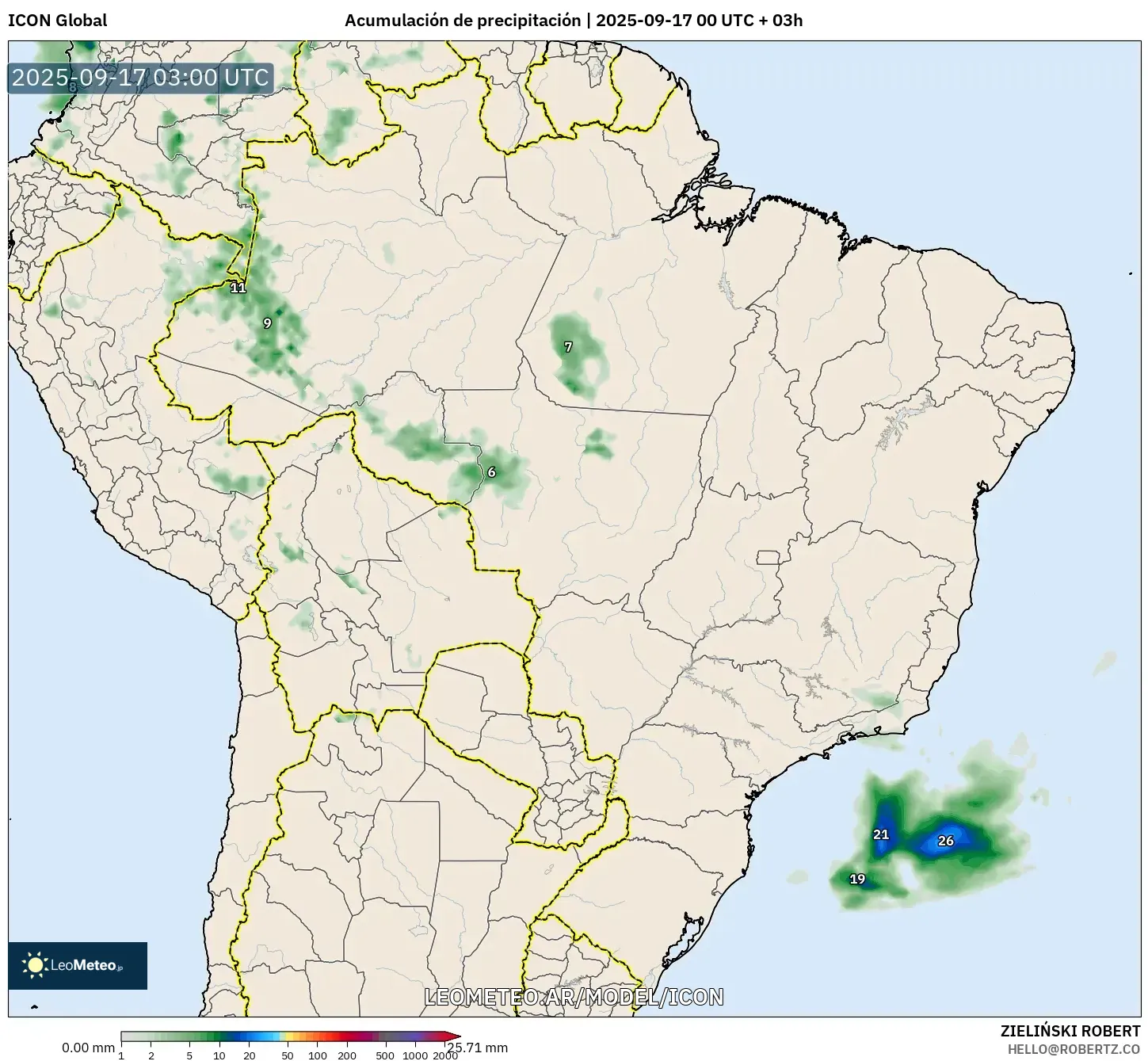 ICON model - Brasil, Acumulación de precipitación ICON model - Brasil, Acumulación de precipitación
