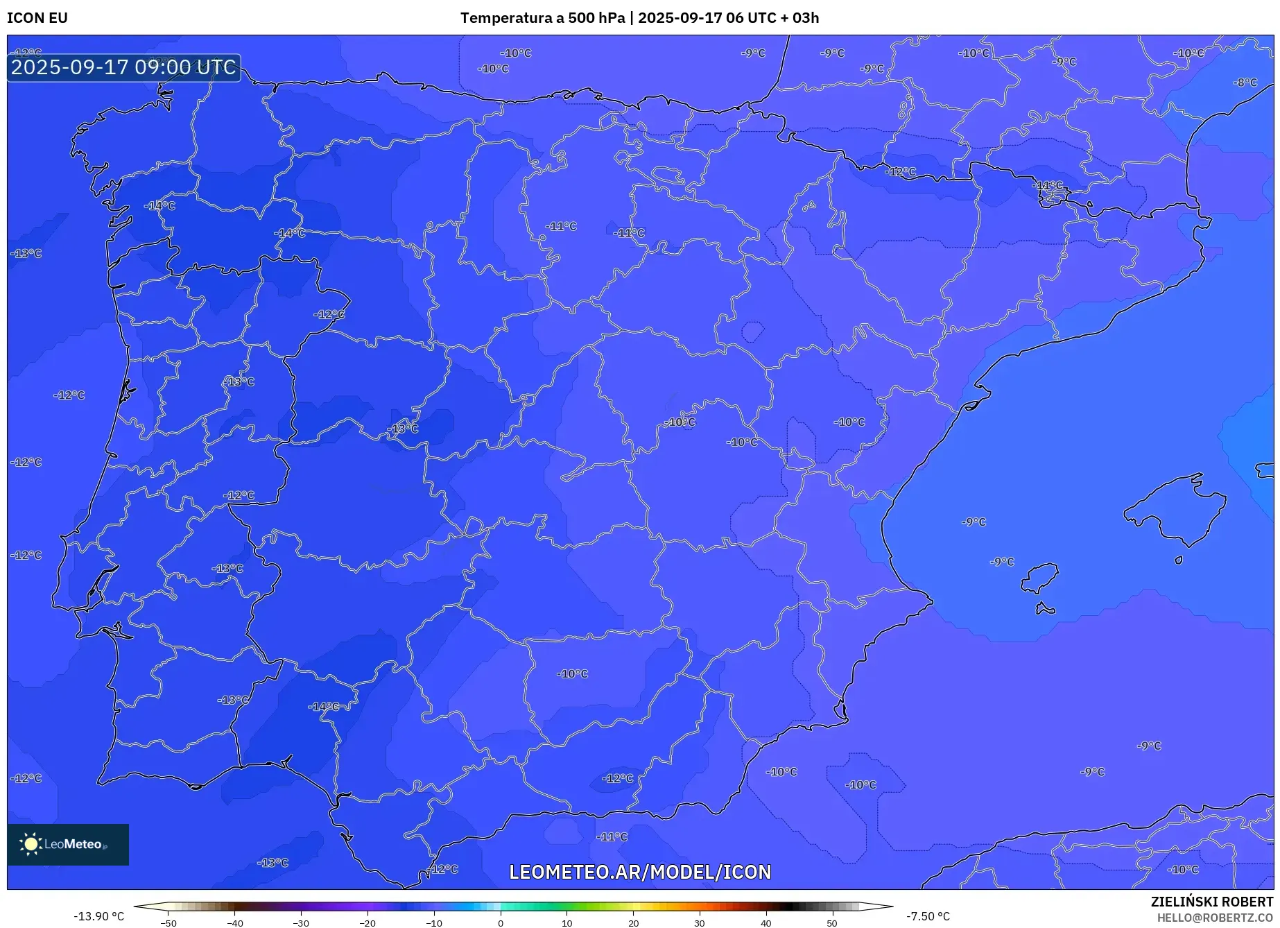 ICON model - España, Temperatura a 500 hPa