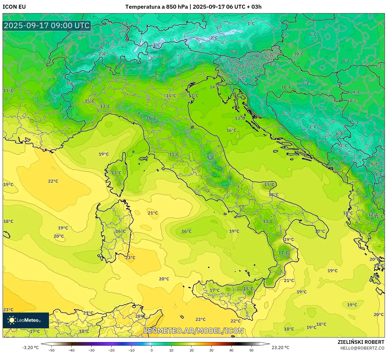 ICON model - Italia, Temperatura a 850 hPa ICON model - Italia, Temperatura a 850 hPa