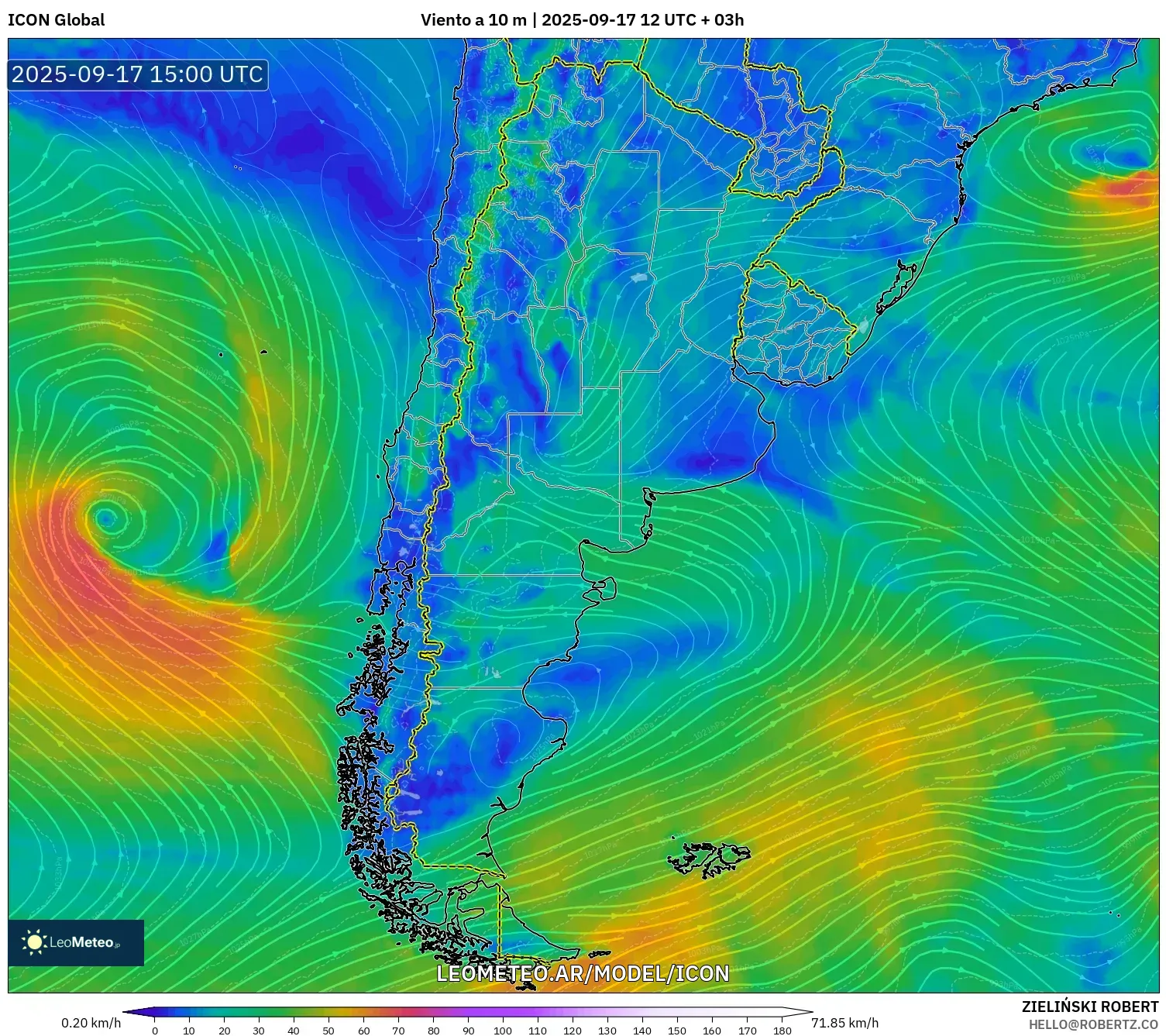 ICON model - Argentina, Viento a 10 m ICON model - Argentina, Viento a 10 m